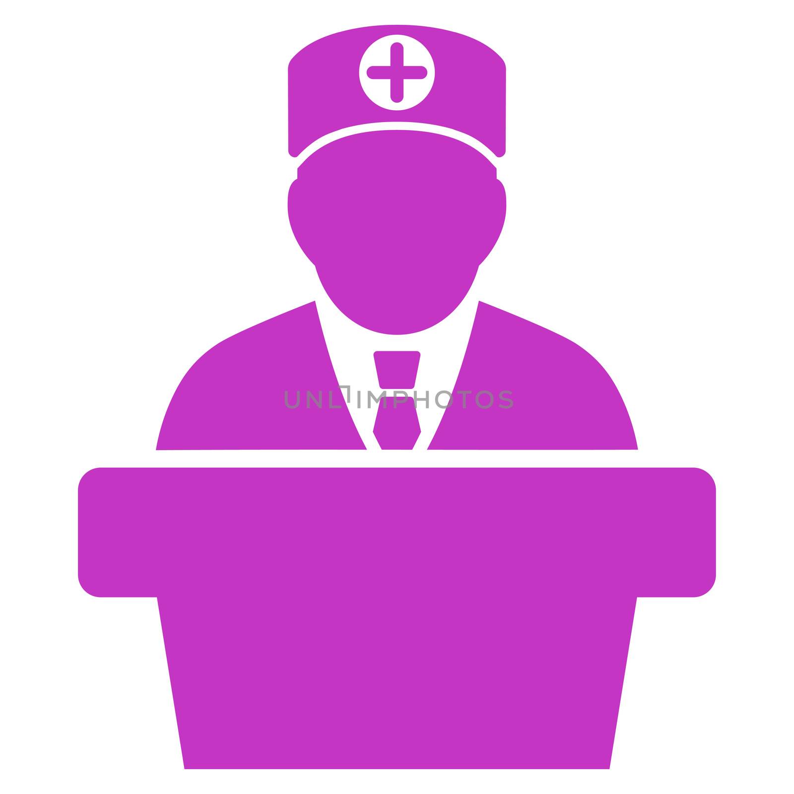 Medical Official Lecture raster icon. Style is flat symbol, violet color, rounded angles, white background.