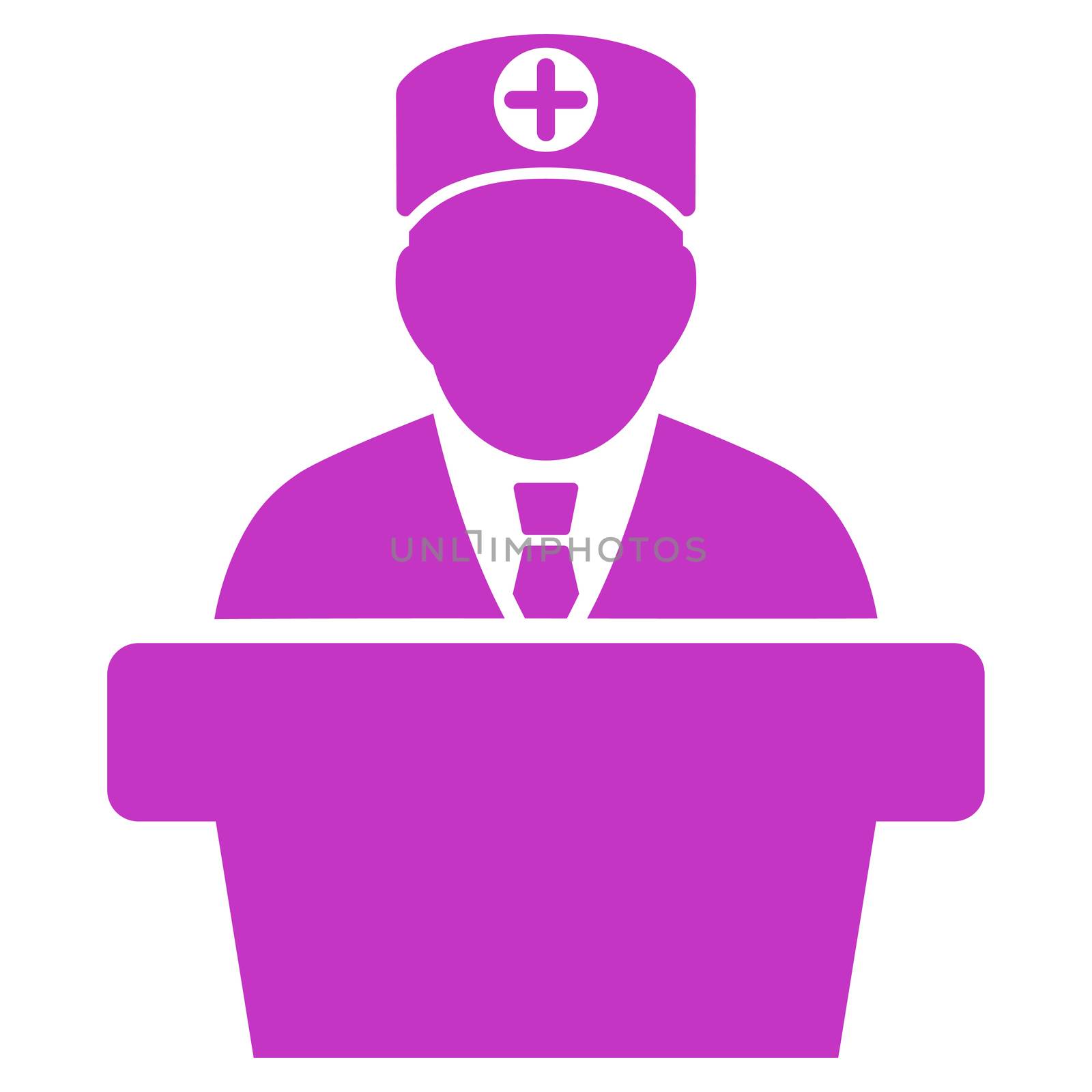 Medical Official Lecture raster icon. Style is flat symbol, violet color, rounded angles, white background.