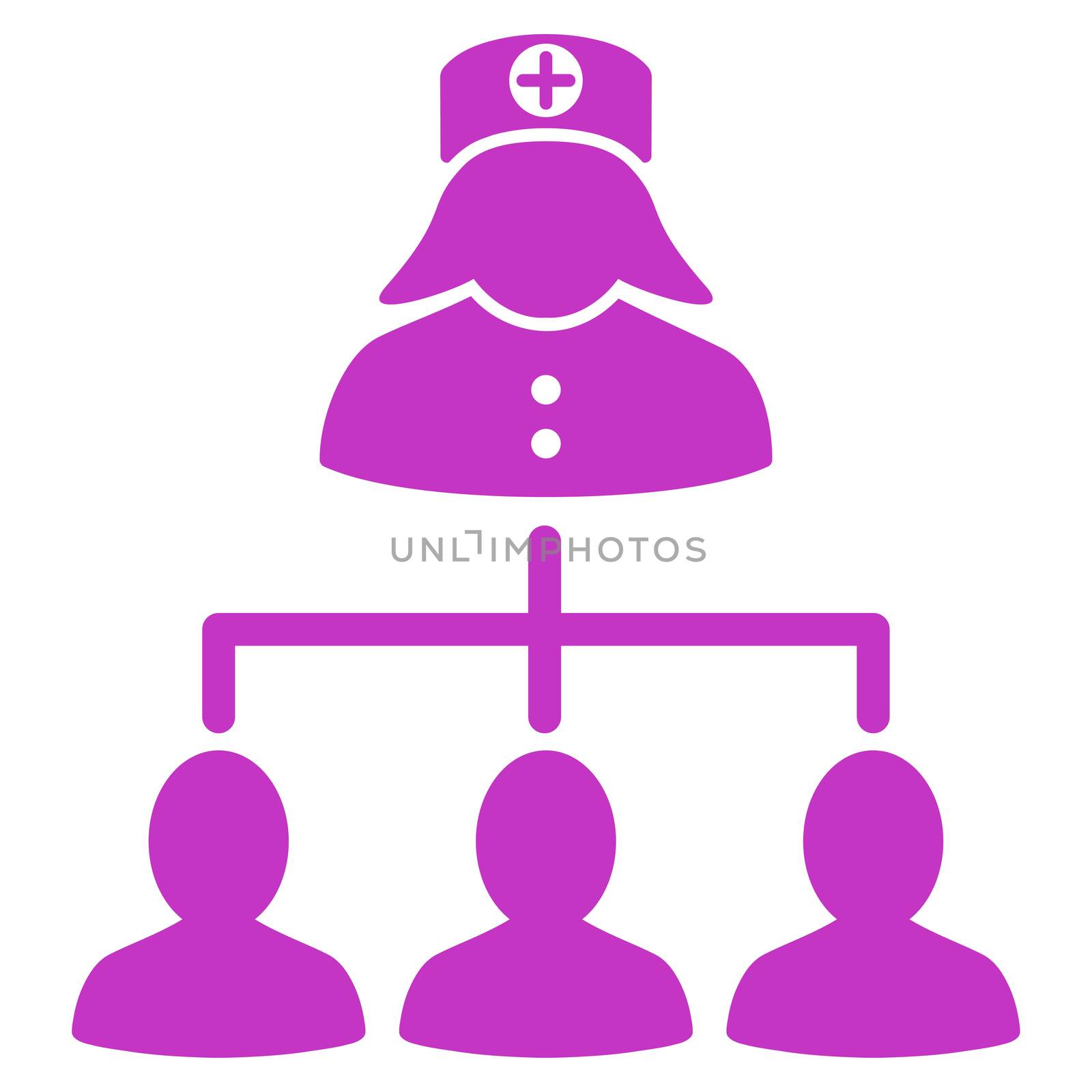 Nurse Patients raster icon. Style is flat symbol, violet color, rounded angles, white background.
