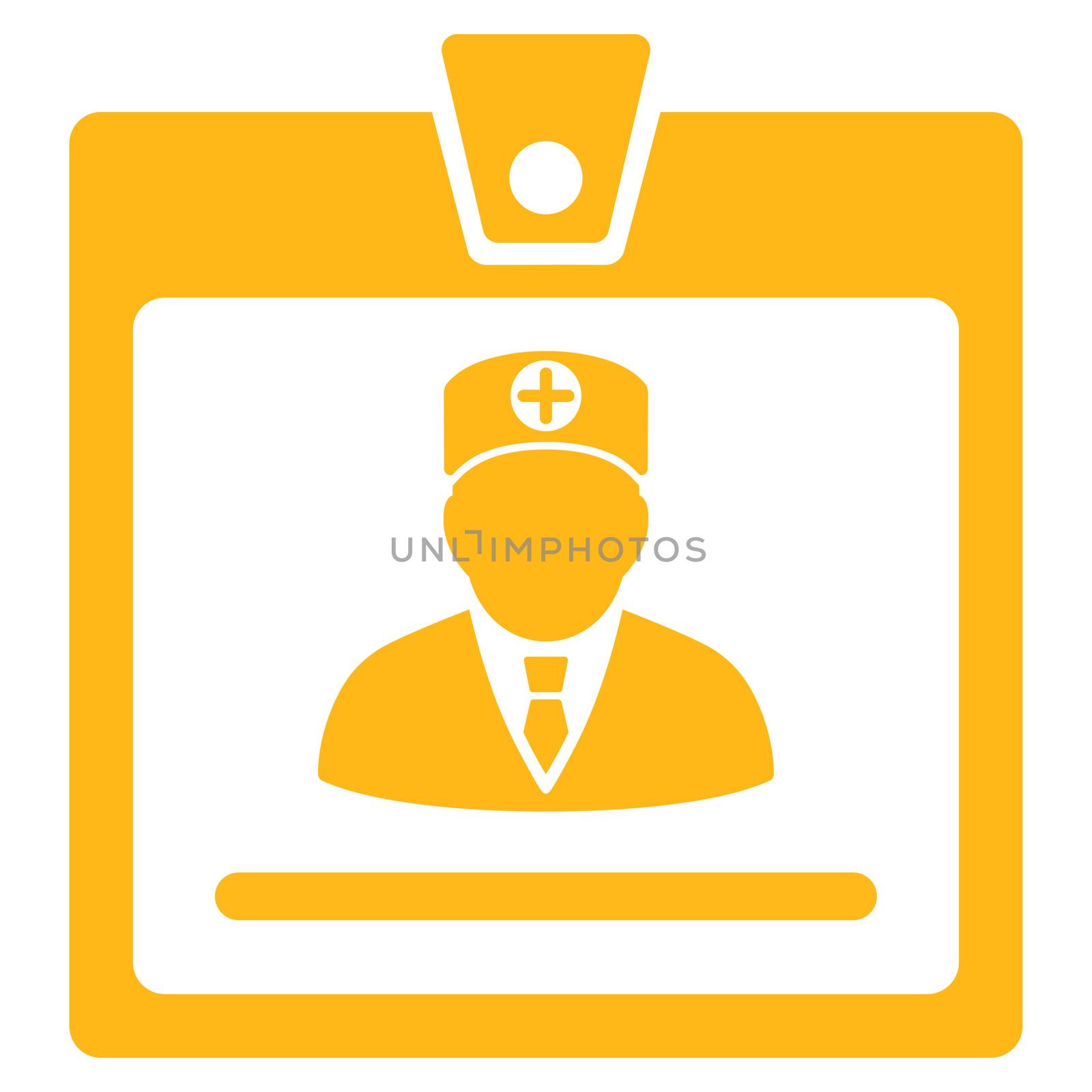 Doctor Badge raster icon. Style is flat symbol, yellow color, rounded angles, white background.