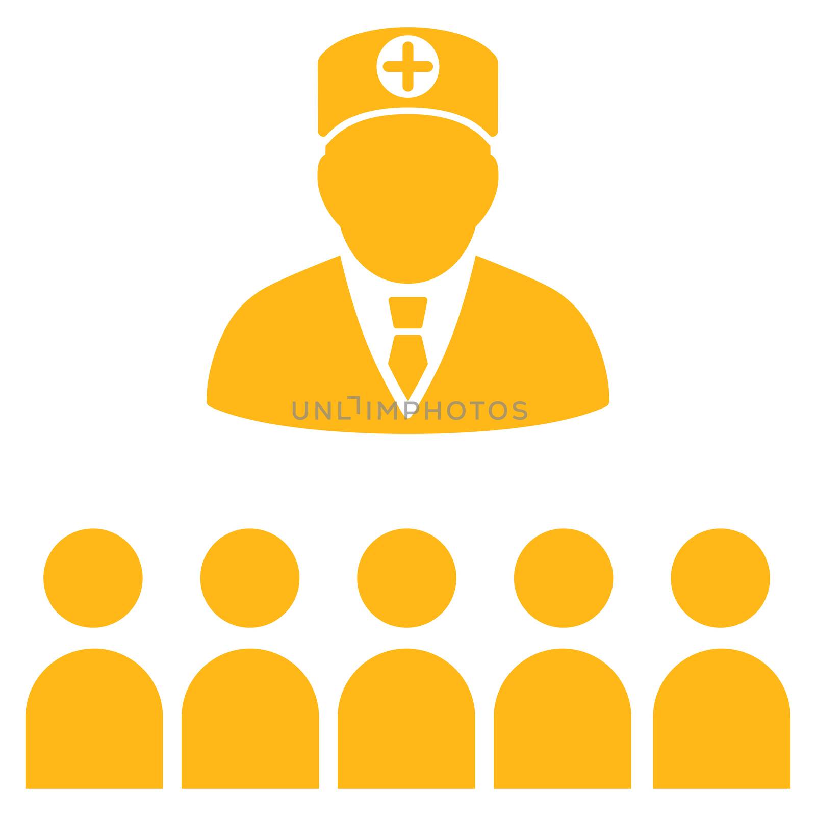 Doctor Class raster icon. Style is flat symbol, yellow color, rounded angles, white background.