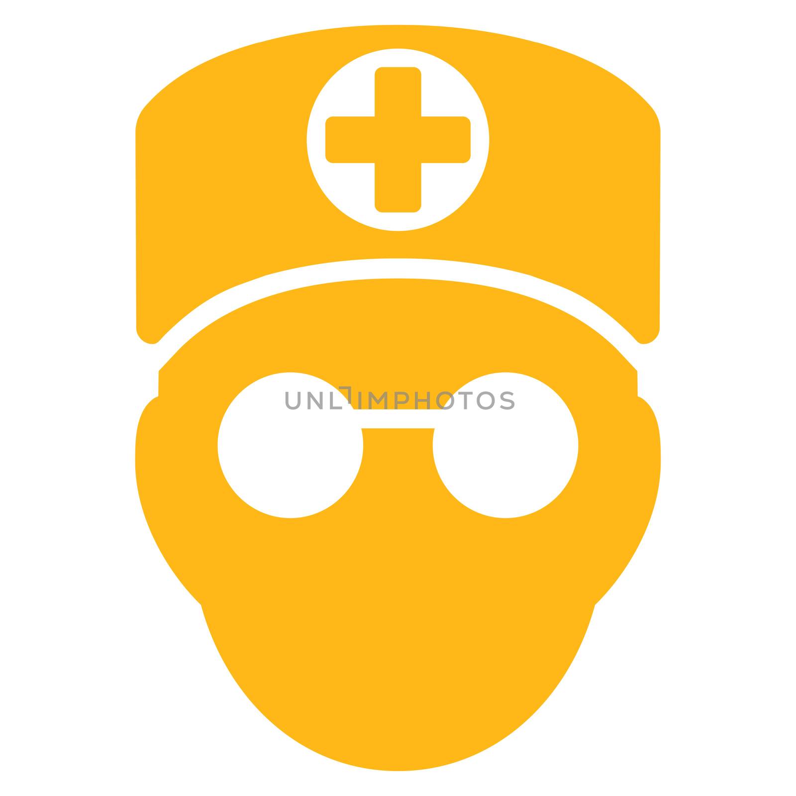 Doctor Head raster icon. Style is flat symbol, yellow color, rounded angles, white background.