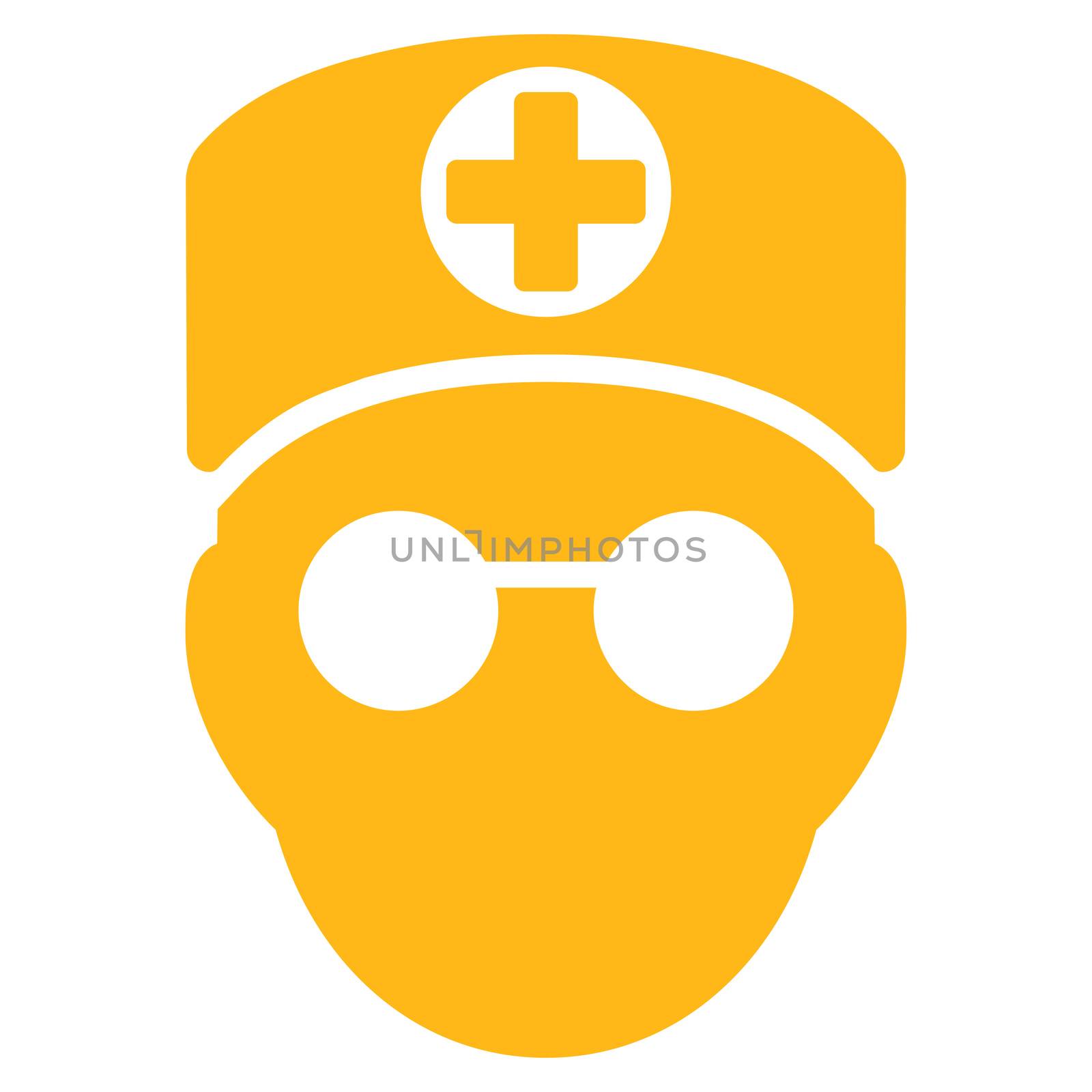 Doctor Head raster icon. Style is flat symbol, yellow color, rounded angles, white background.