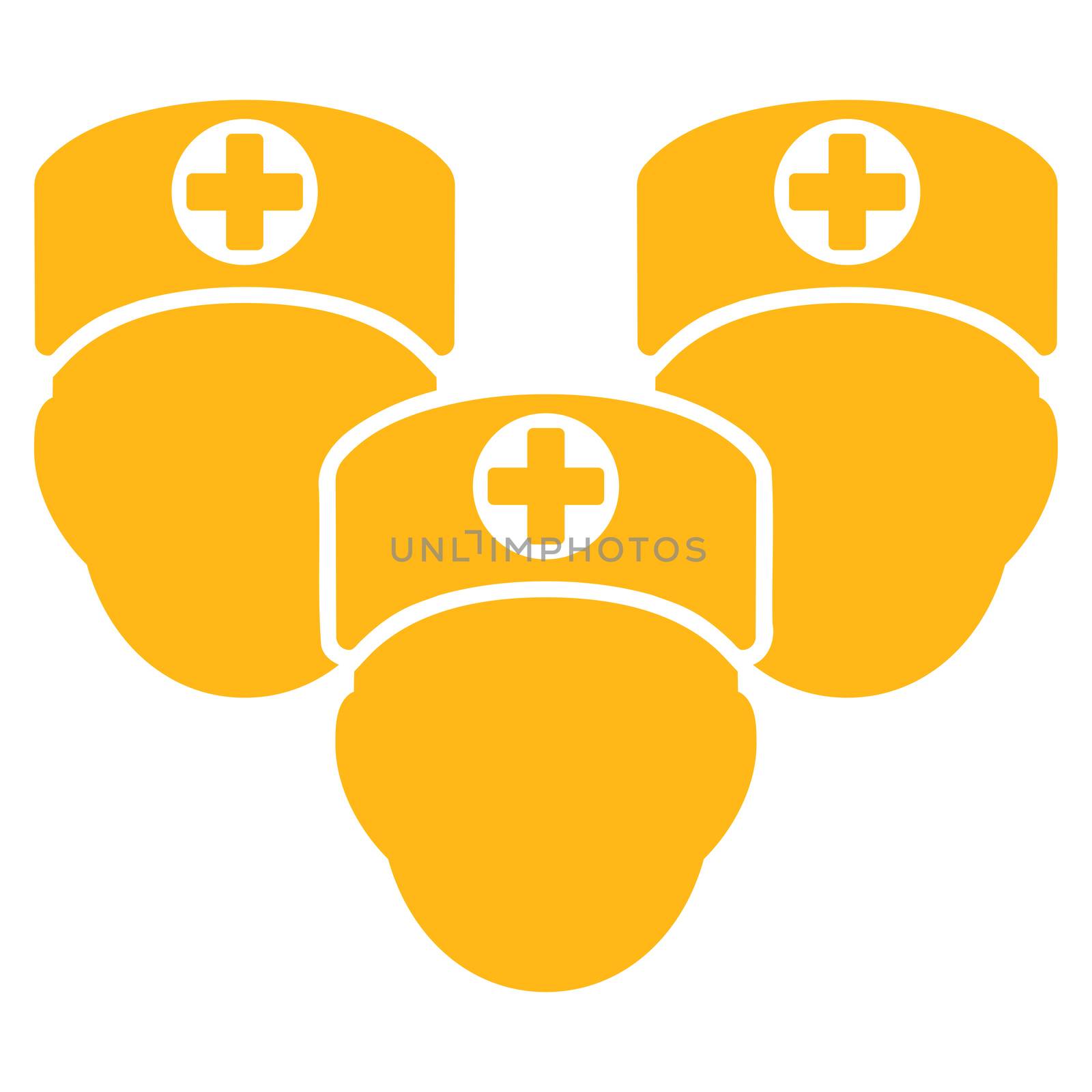 Medical Staff raster icon. Style is flat symbol, yellow color, rounded angles, white background.