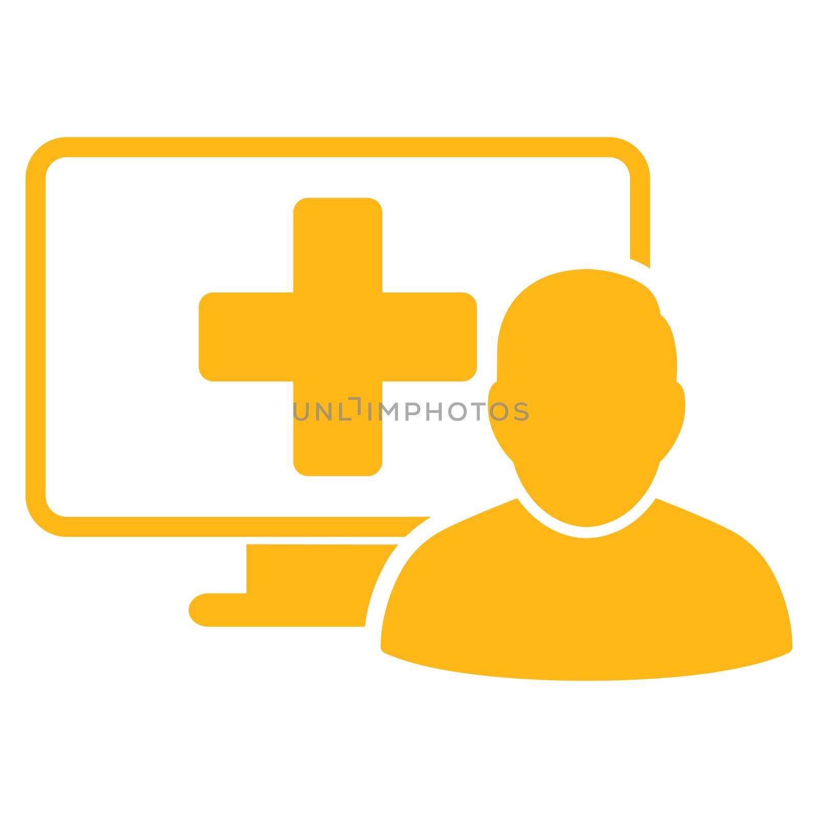 Online Medicine raster icon. Style is flat symbol, yellow color, rounded angles, white background.