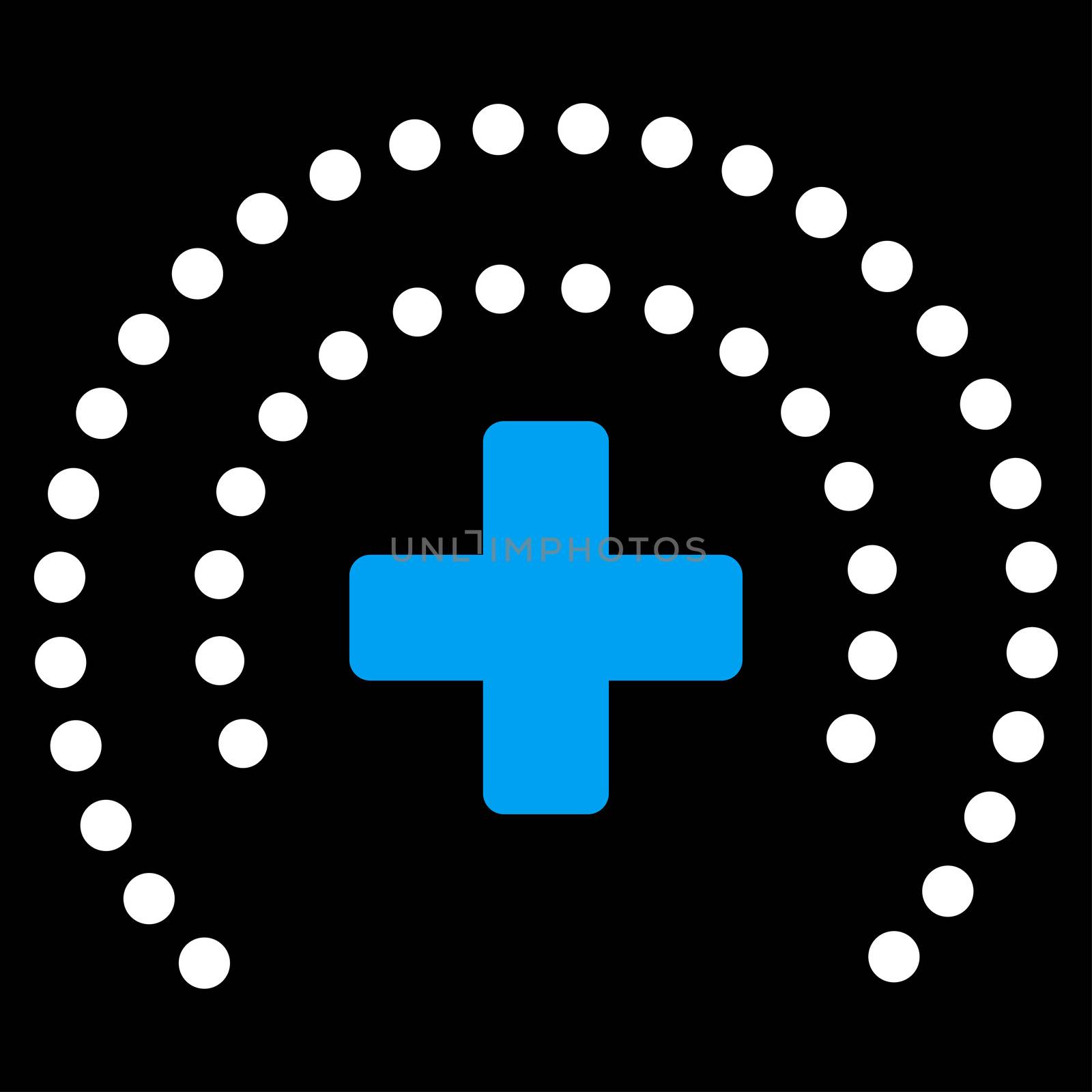 Health Care Protection raster icon. Style is bicolor flat symbol, blue and white colors, rounded angles, black background.