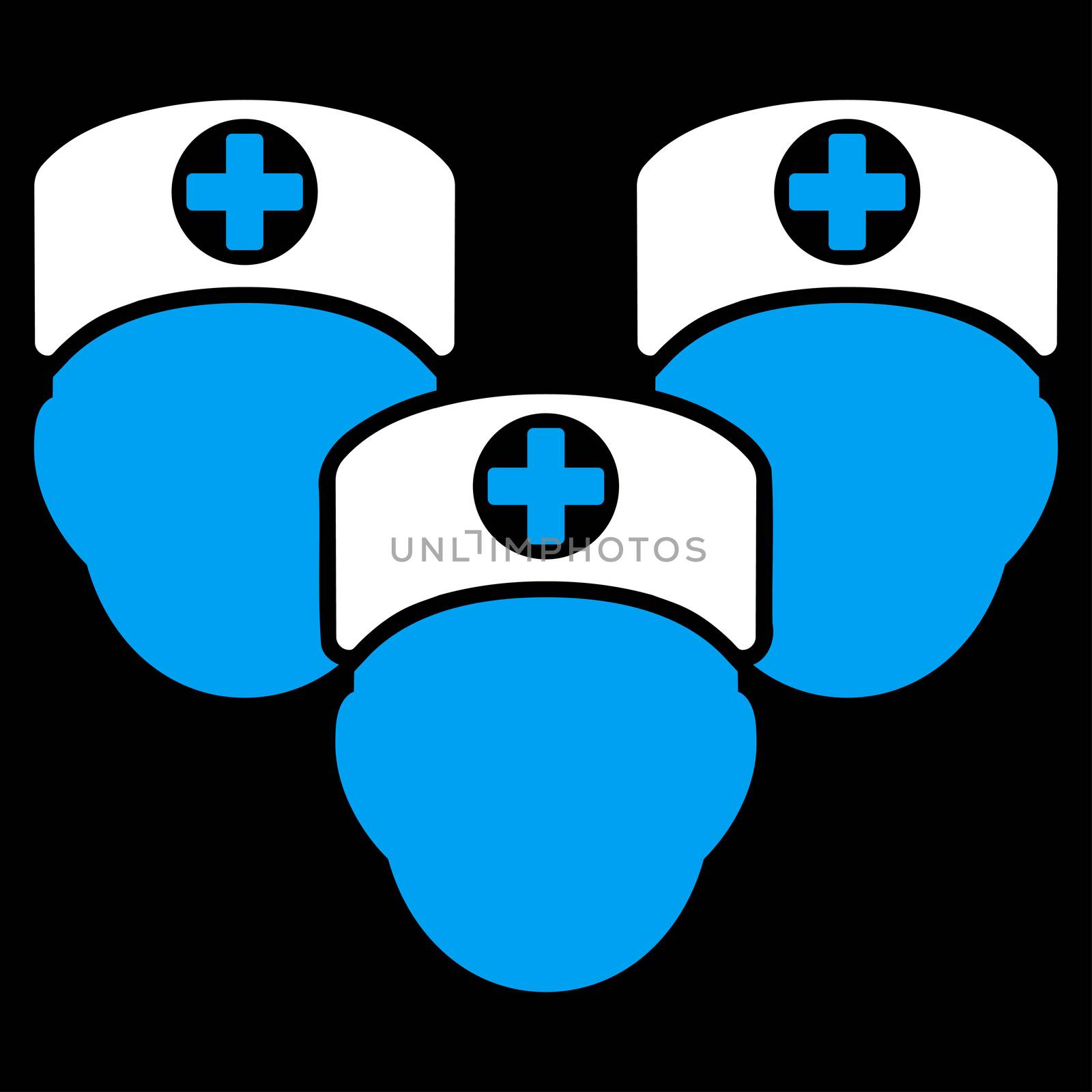 Medical Staff raster icon. Style is bicolor flat symbol, blue and white colors, rounded angles, black background.