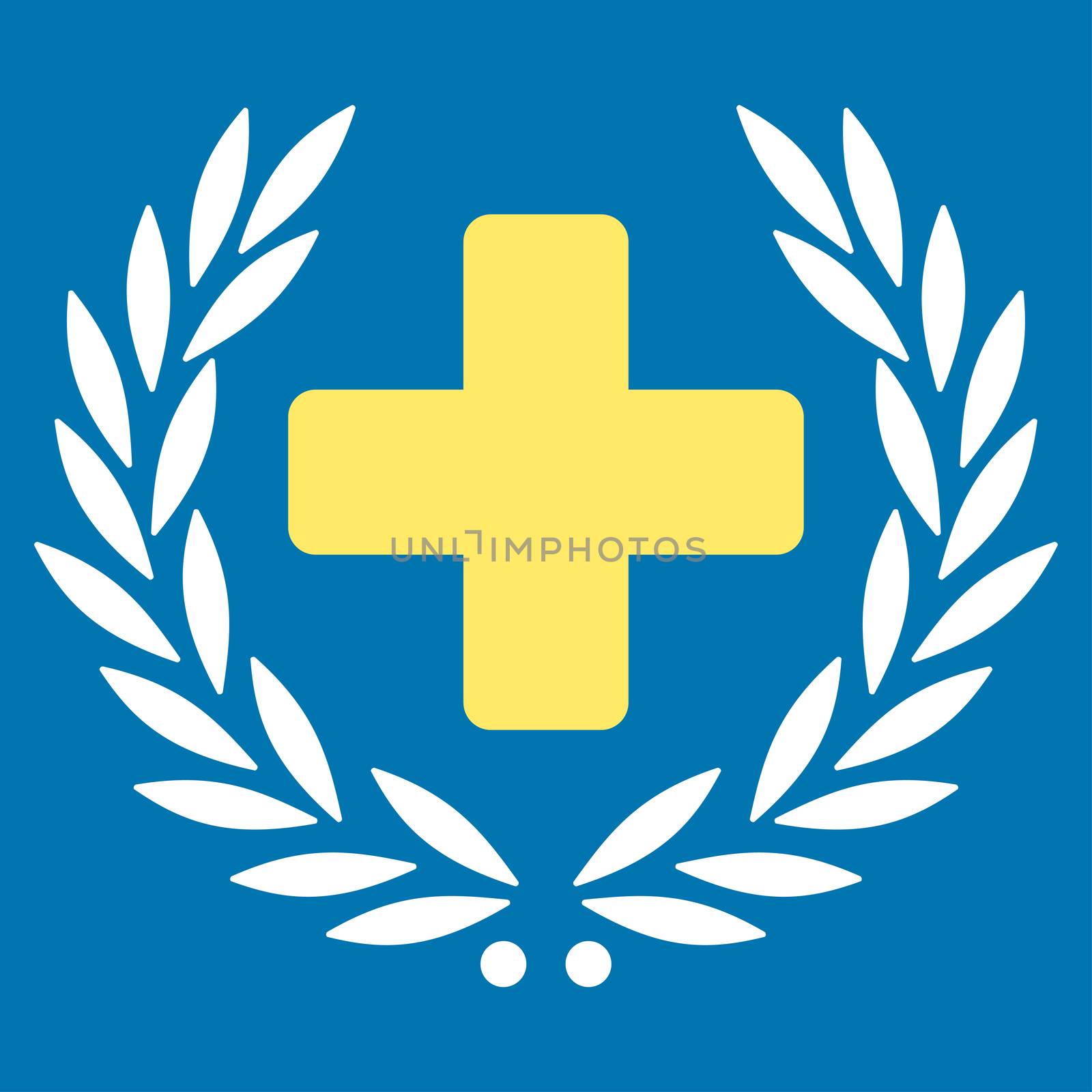 Medical Glory raster icon. Style is bicolor flat symbol, yellow and white colors, rounded angles, blue background.