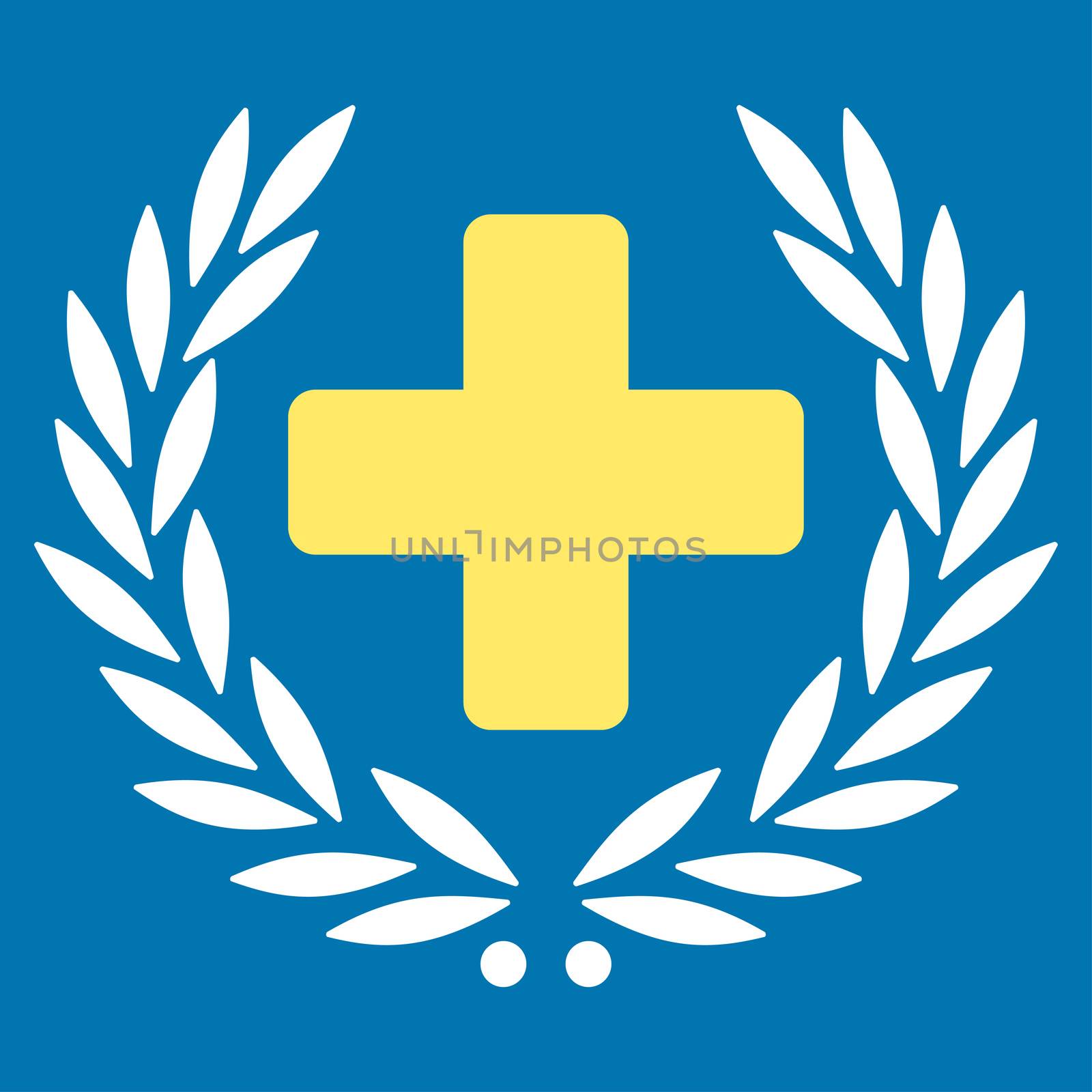 Medical Glory raster icon. Style is bicolor flat symbol, yellow and white colors, rounded angles, blue background.