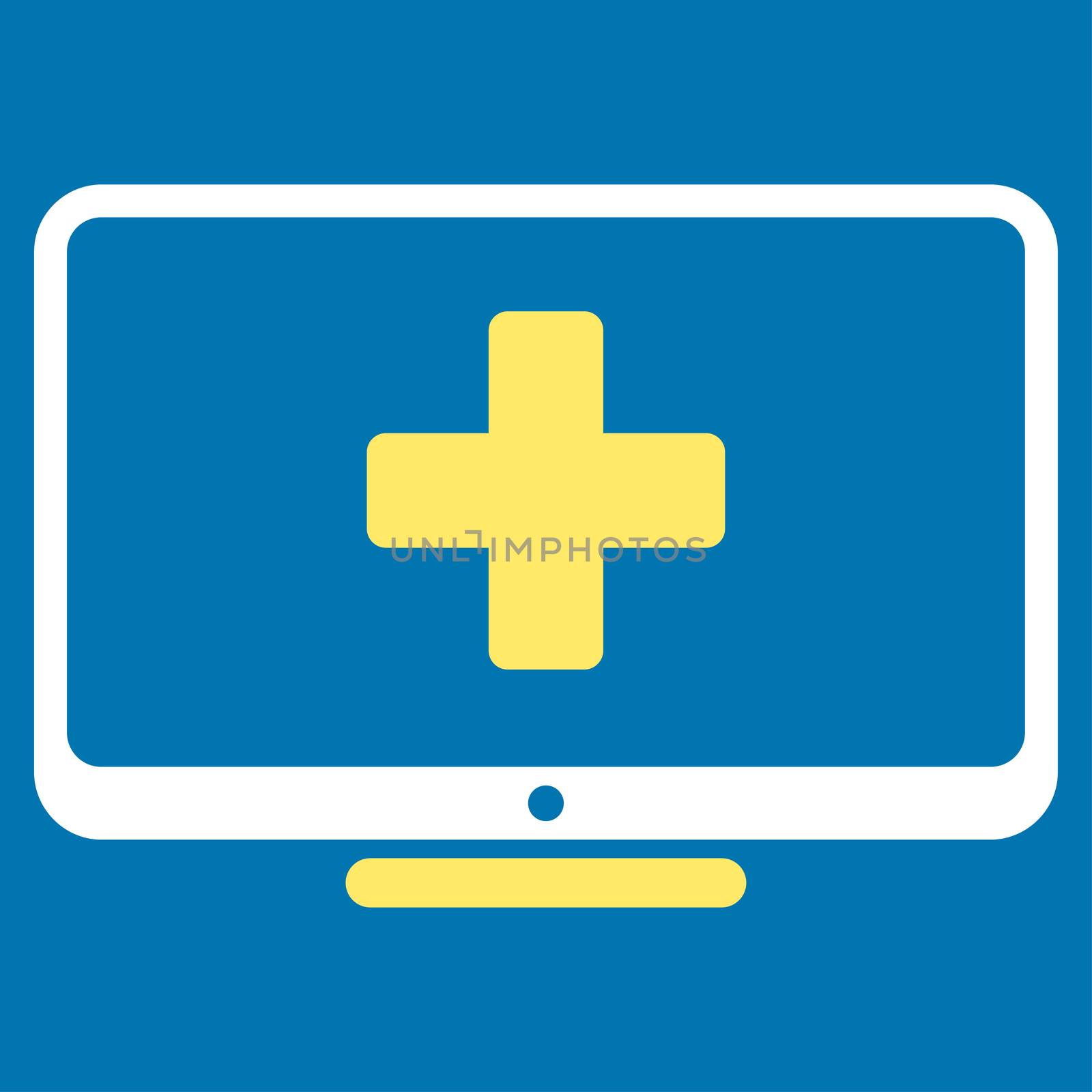 Medical Monitor raster icon. Style is bicolor flat symbol, yellow and white colors, rounded angles, blue background.