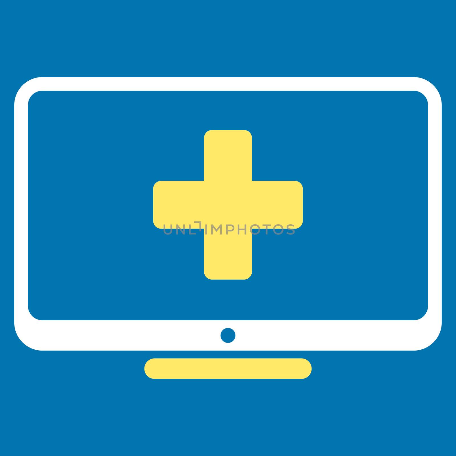 Medical Monitor raster icon. Style is bicolor flat symbol, yellow and white colors, rounded angles, blue background.