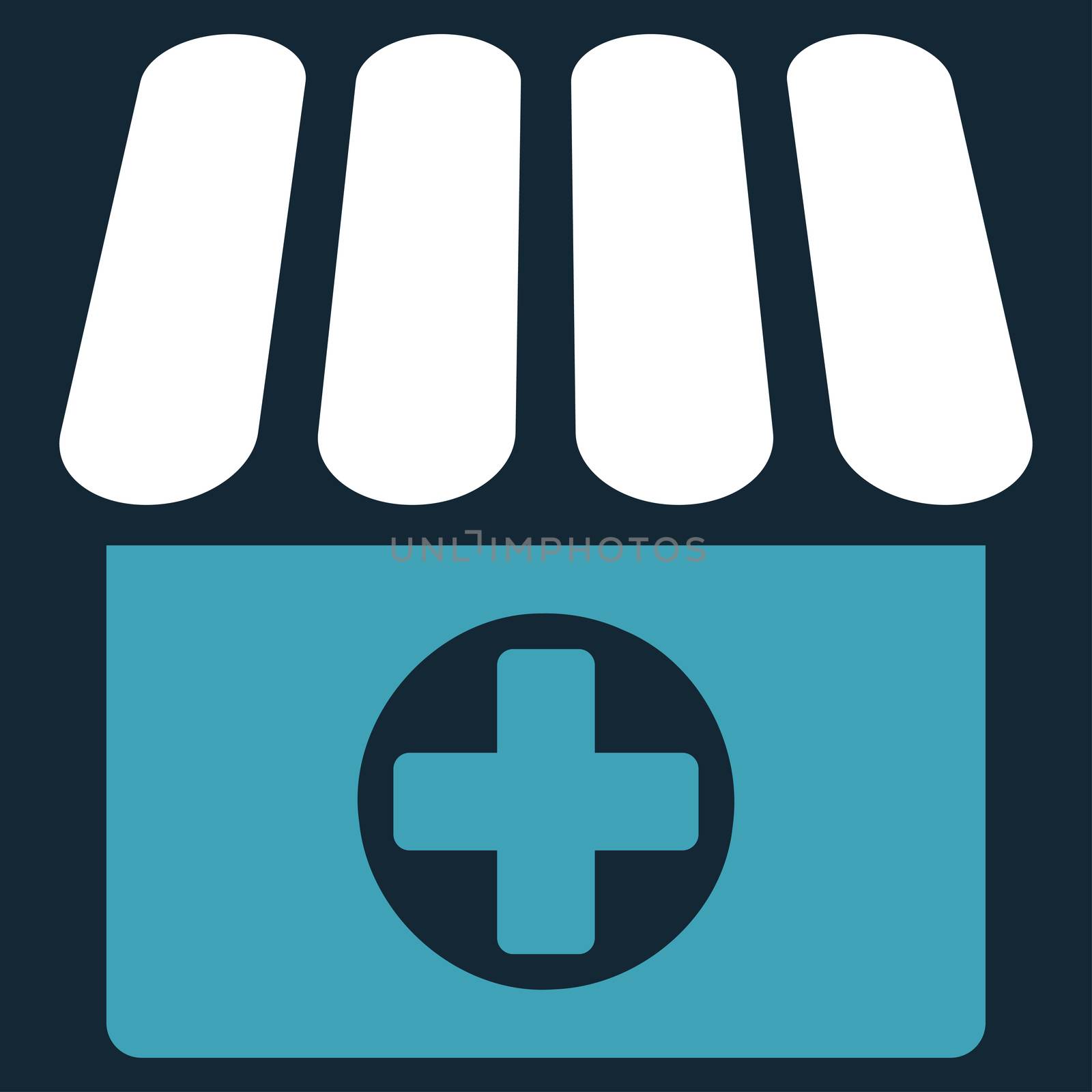 Apothecary raster icon. Style is bicolor flat symbol, blue and white colors, rounded angles, dark blue background.