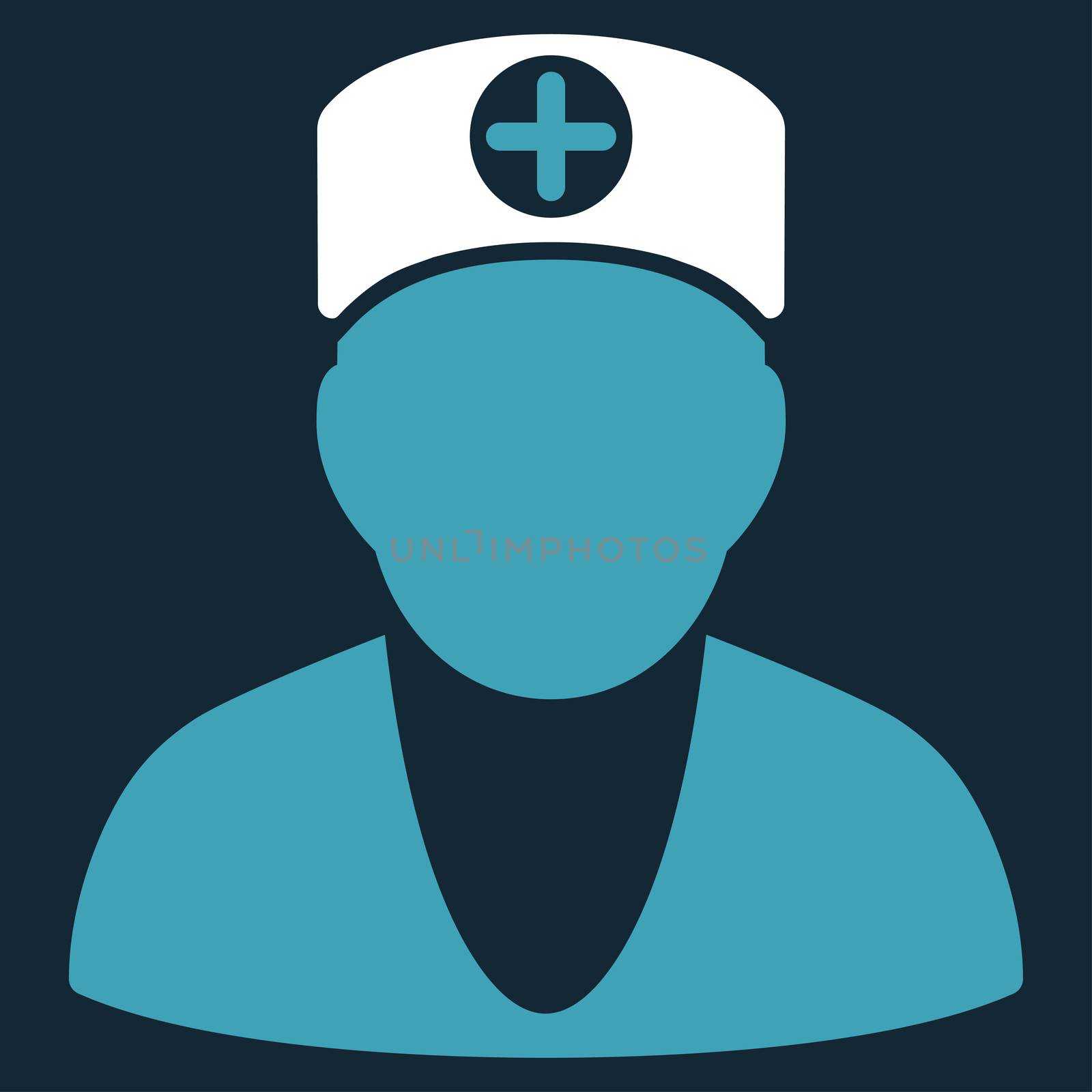 Doctor raster icon. Style is bicolor flat symbol, blue and white colors, rounded angles, dark blue background.