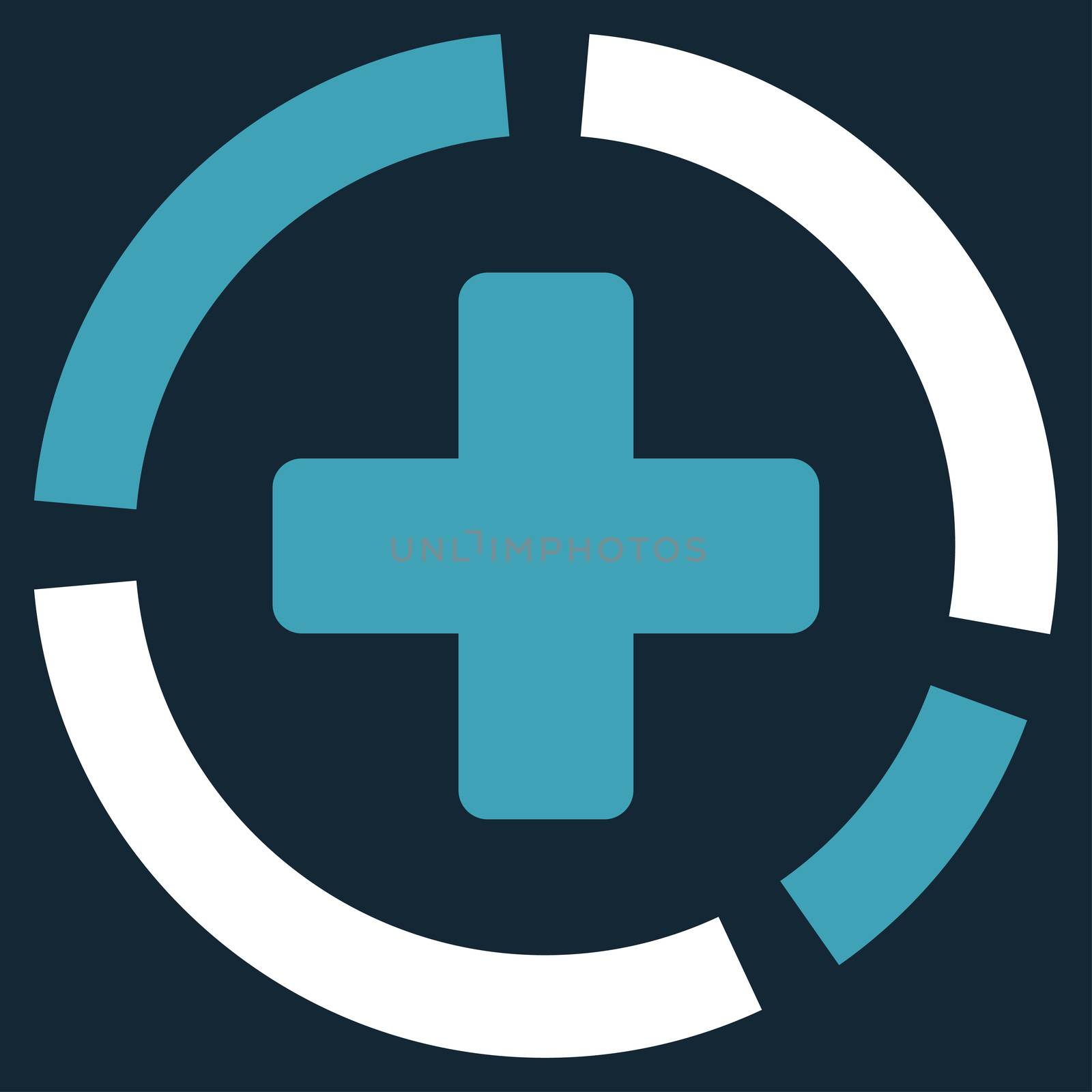 Health Care Diagram raster icon. Style is bicolor flat symbol, blue and white colors, rounded angles, dark blue background.