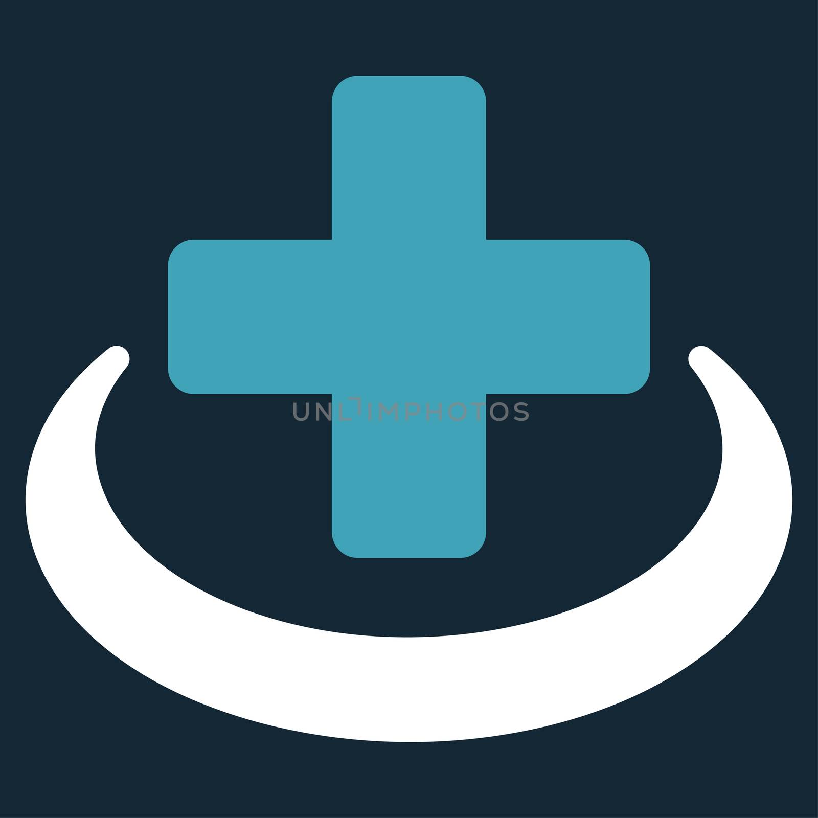 Medical Community raster icon. Style is bicolor flat symbol, blue and white colors, rounded angles, dark blue background.