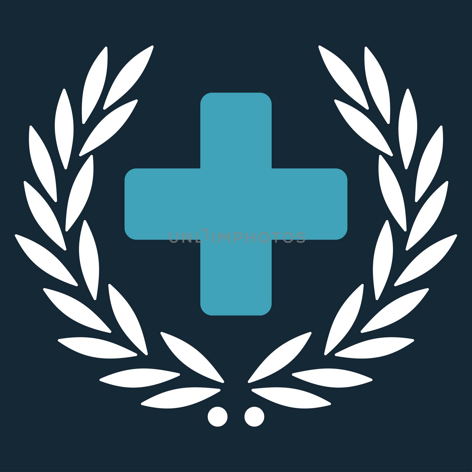 Medical Glory raster icon. Style is bicolor flat symbol, blue and white colors, rounded angles, dark blue background.