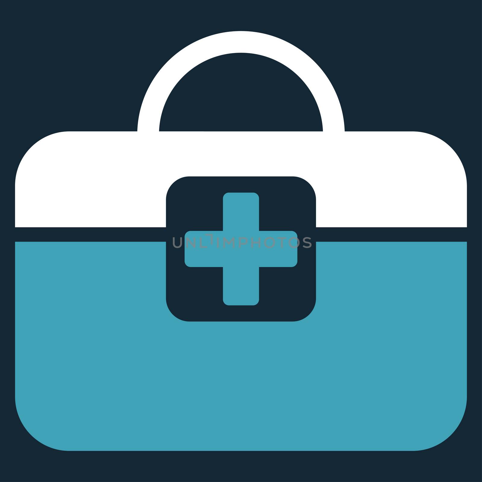 Medical Kit raster icon. Style is bicolor flat symbol, blue and white colors, rounded angles, dark blue background.