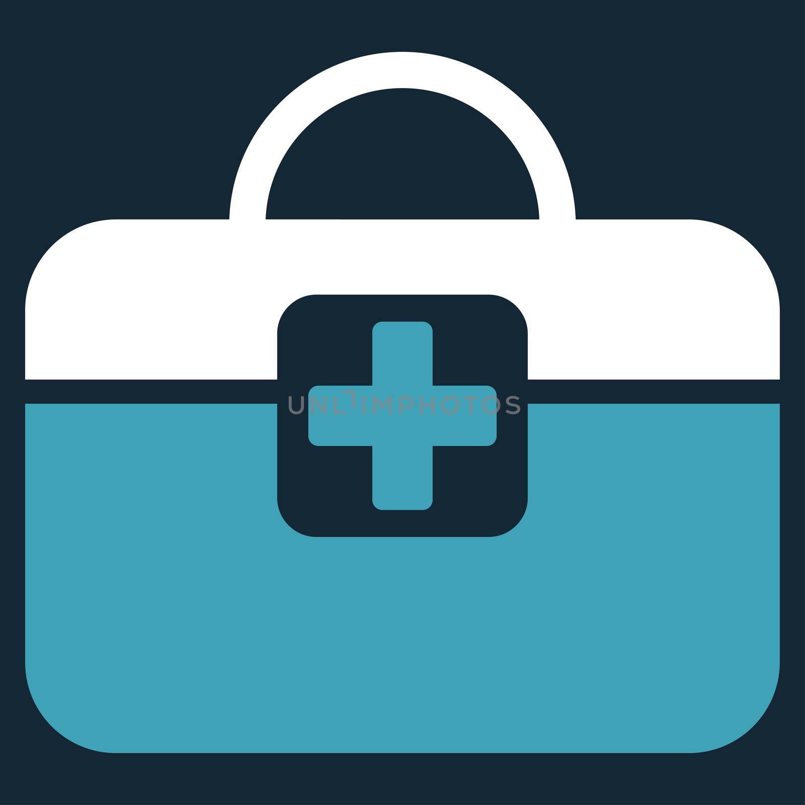 Medical Kit raster icon. Style is bicolor flat symbol, blue and white colors, rounded angles, dark blue background.