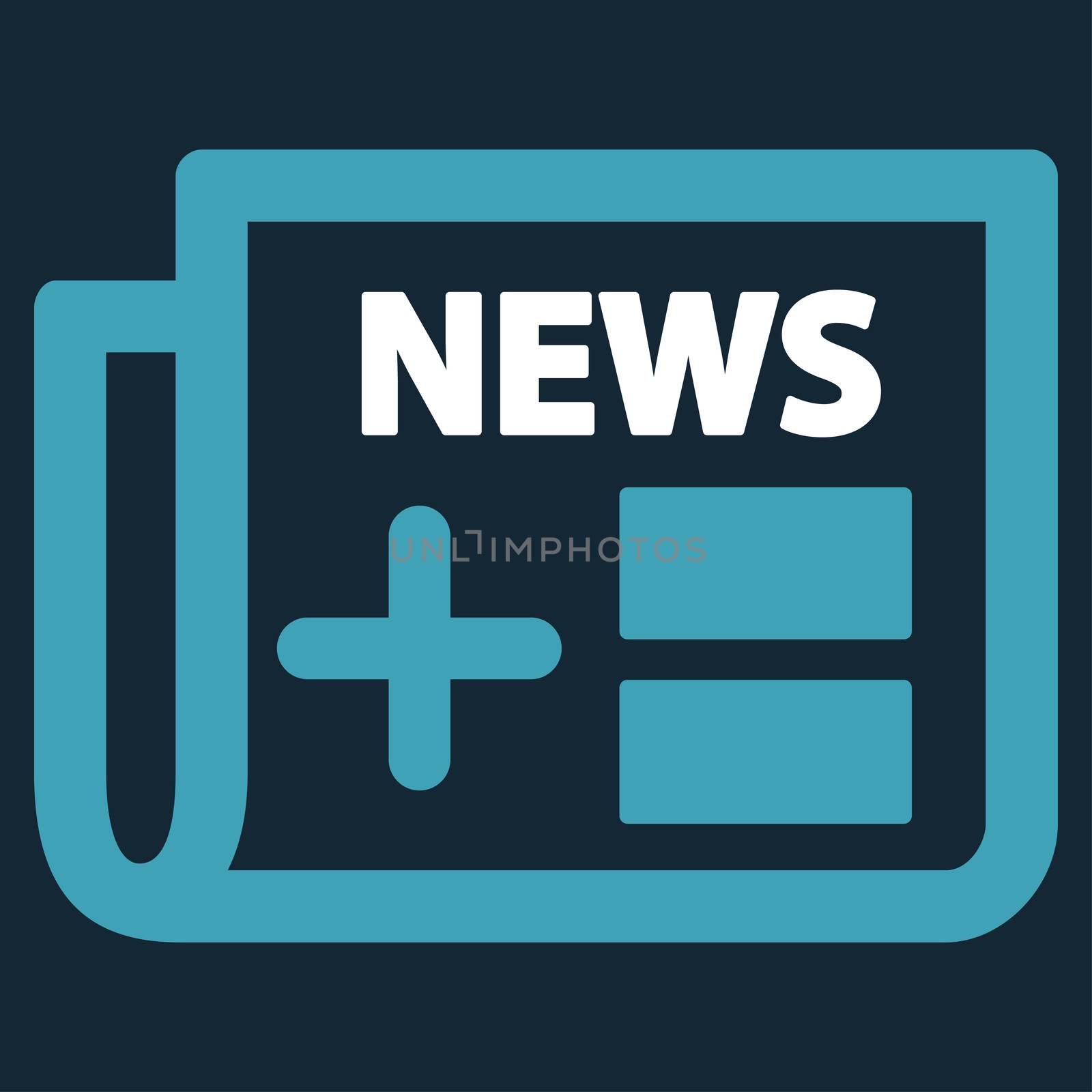 Medical Newspaper raster icon. Style is bicolor flat symbol, blue and white colors, rounded angles, dark blue background.