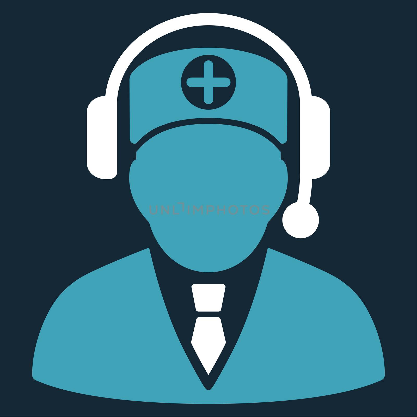 Medical Operator raster icon. Style is bicolor flat symbol, blue and white colors, rounded angles, dark blue background.