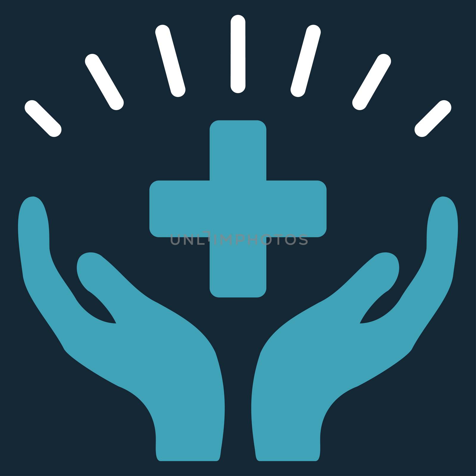 Medical Prosperity raster icon. Style is bicolor flat symbol, blue and white colors, rounded angles, dark blue background.