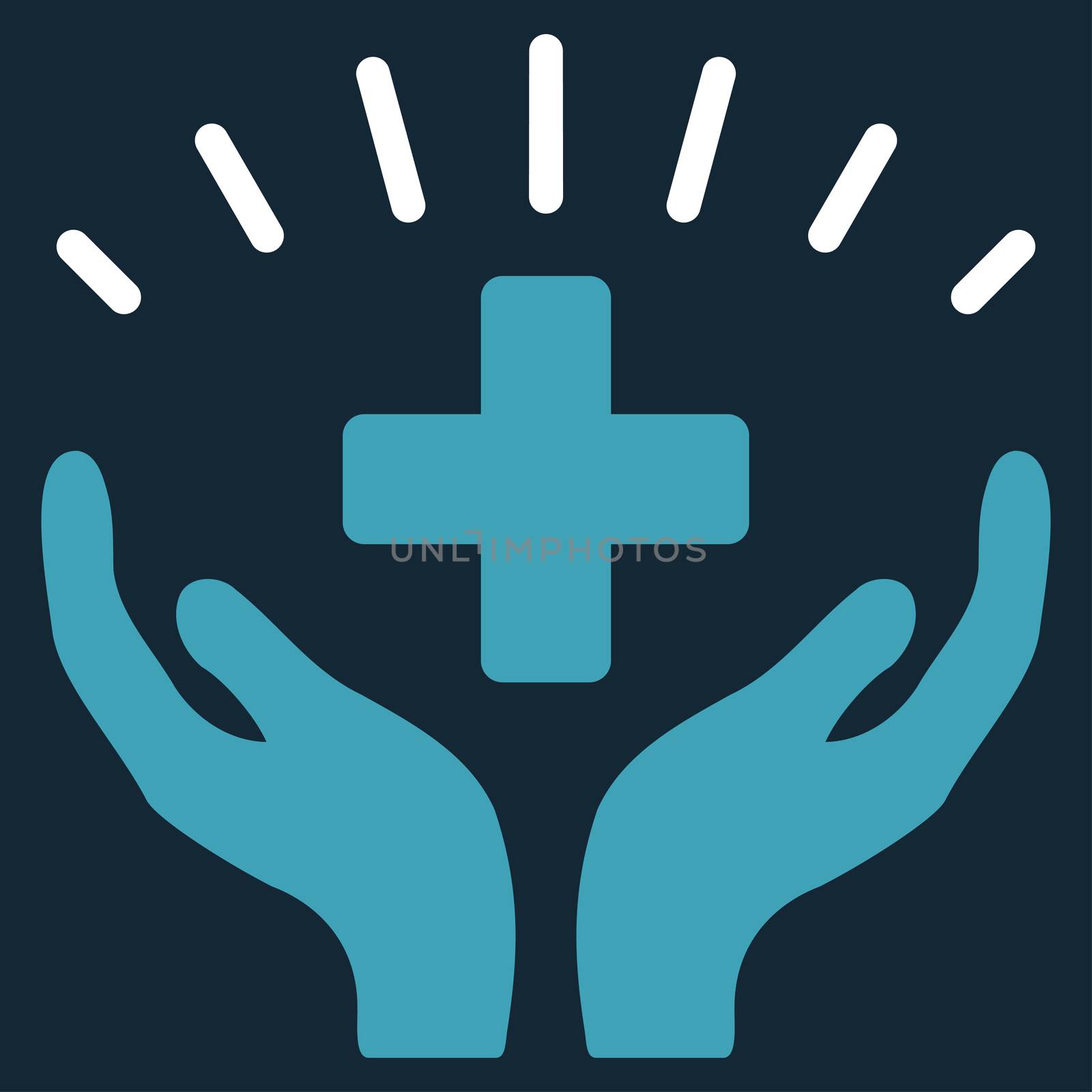 Medical Prosperity raster icon. Style is bicolor flat symbol, blue and white colors, rounded angles, dark blue background.