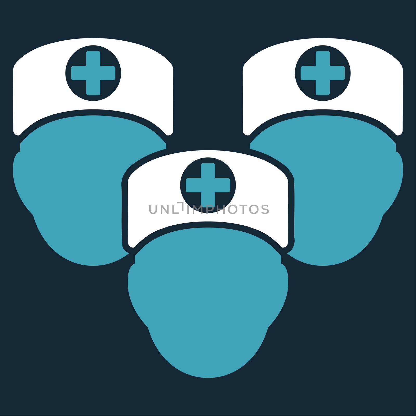 Medical Staff raster icon. Style is bicolor flat symbol, blue and white colors, rounded angles, dark blue background.
