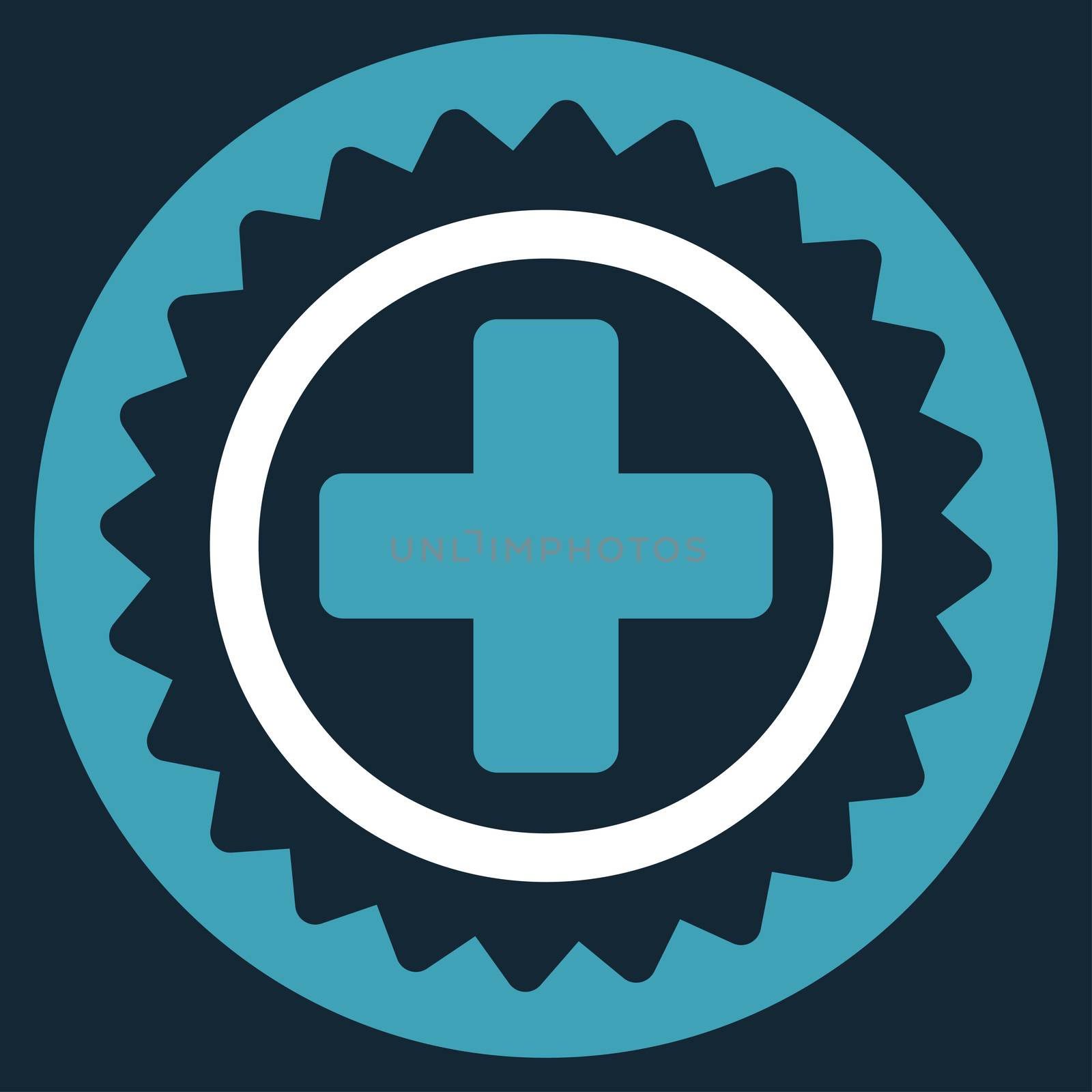 Medical Stamp raster icon. Style is bicolor flat symbol, blue and white colors, rounded angles, dark blue background.