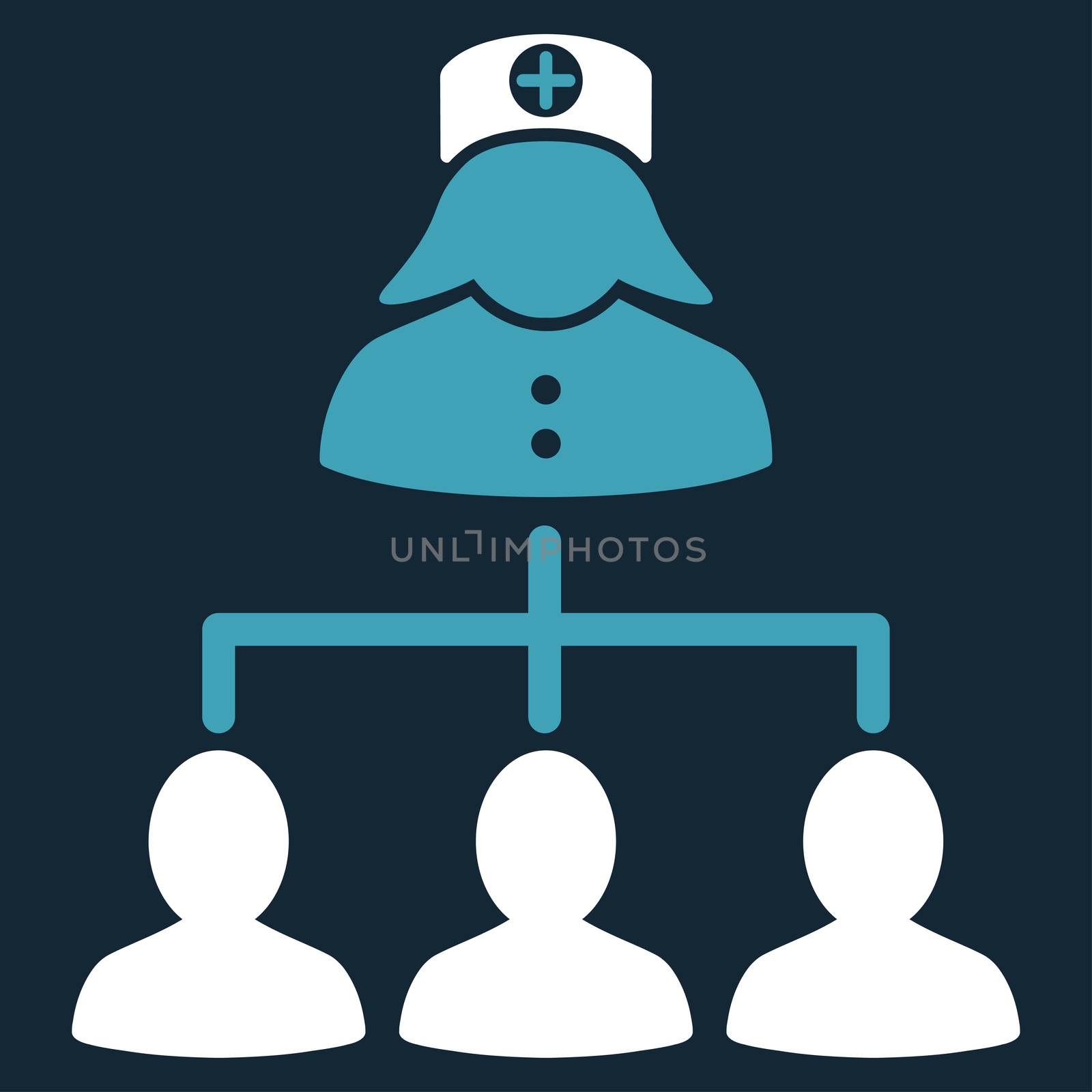 Nurse Patients raster icon. Style is bicolor flat symbol, blue and white colors, rounded angles, dark blue background.