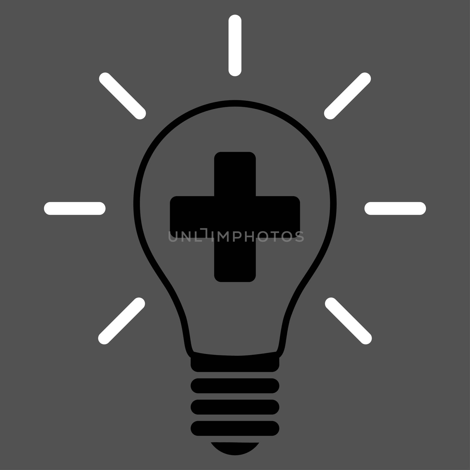 Creative Medicine Bulb raster icon. Style is bicolor flat symbol, black and white colors, rounded angles, gray background.