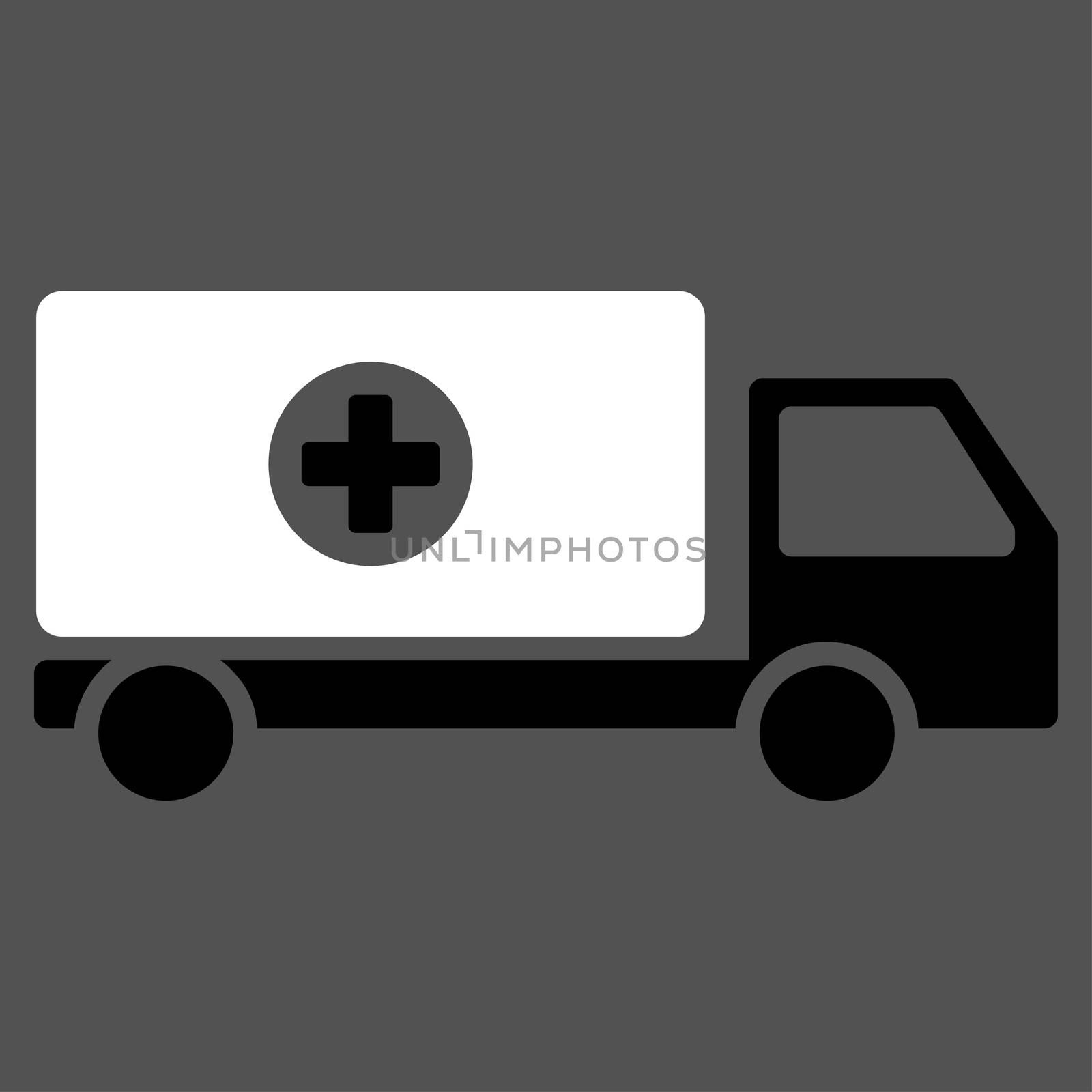 Drugs Shipment raster icon. Style is bicolor flat symbol, black and white colors, rounded angles, gray background.