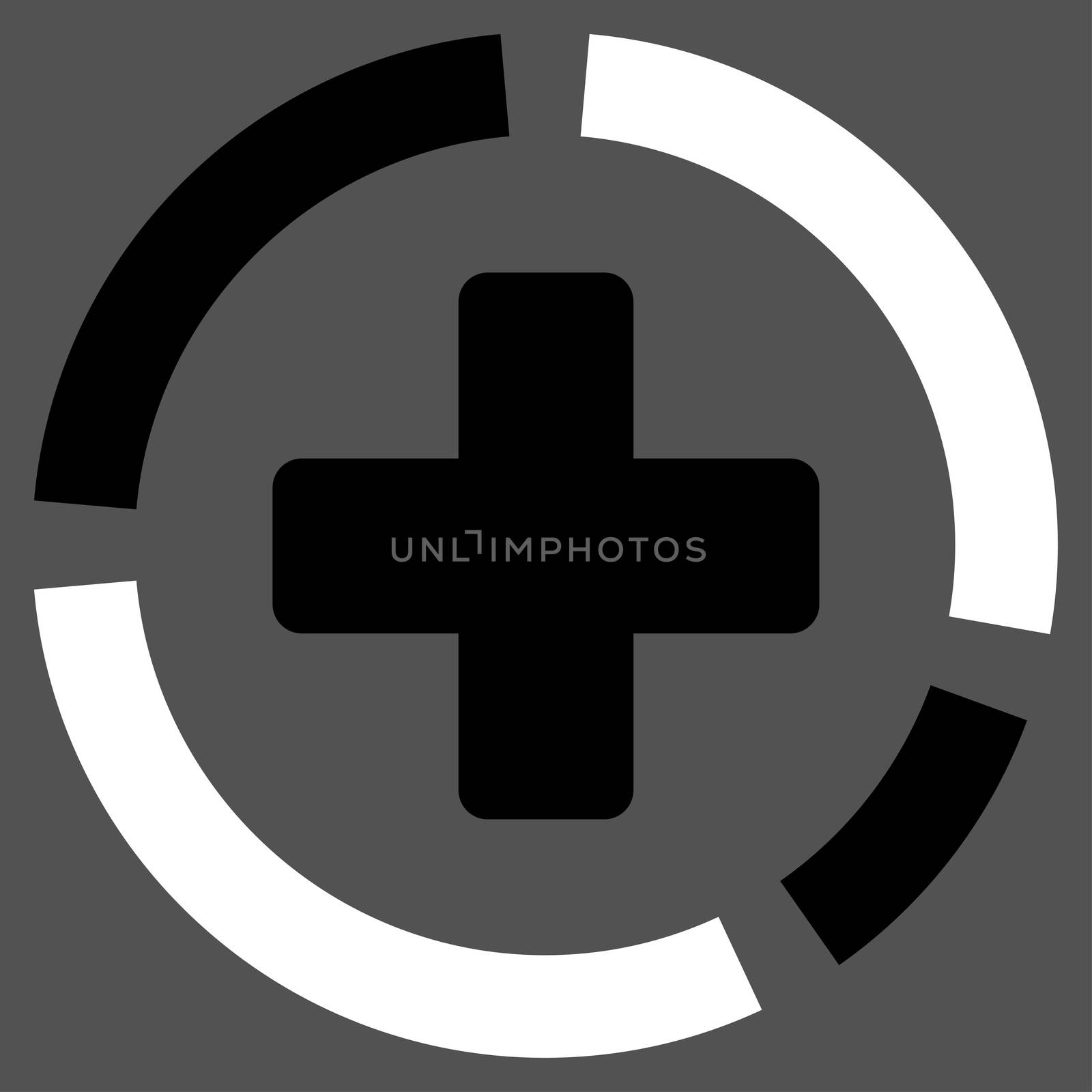 Health Care Diagram raster icon. Style is bicolor flat symbol, black and white colors, rounded angles, gray background.