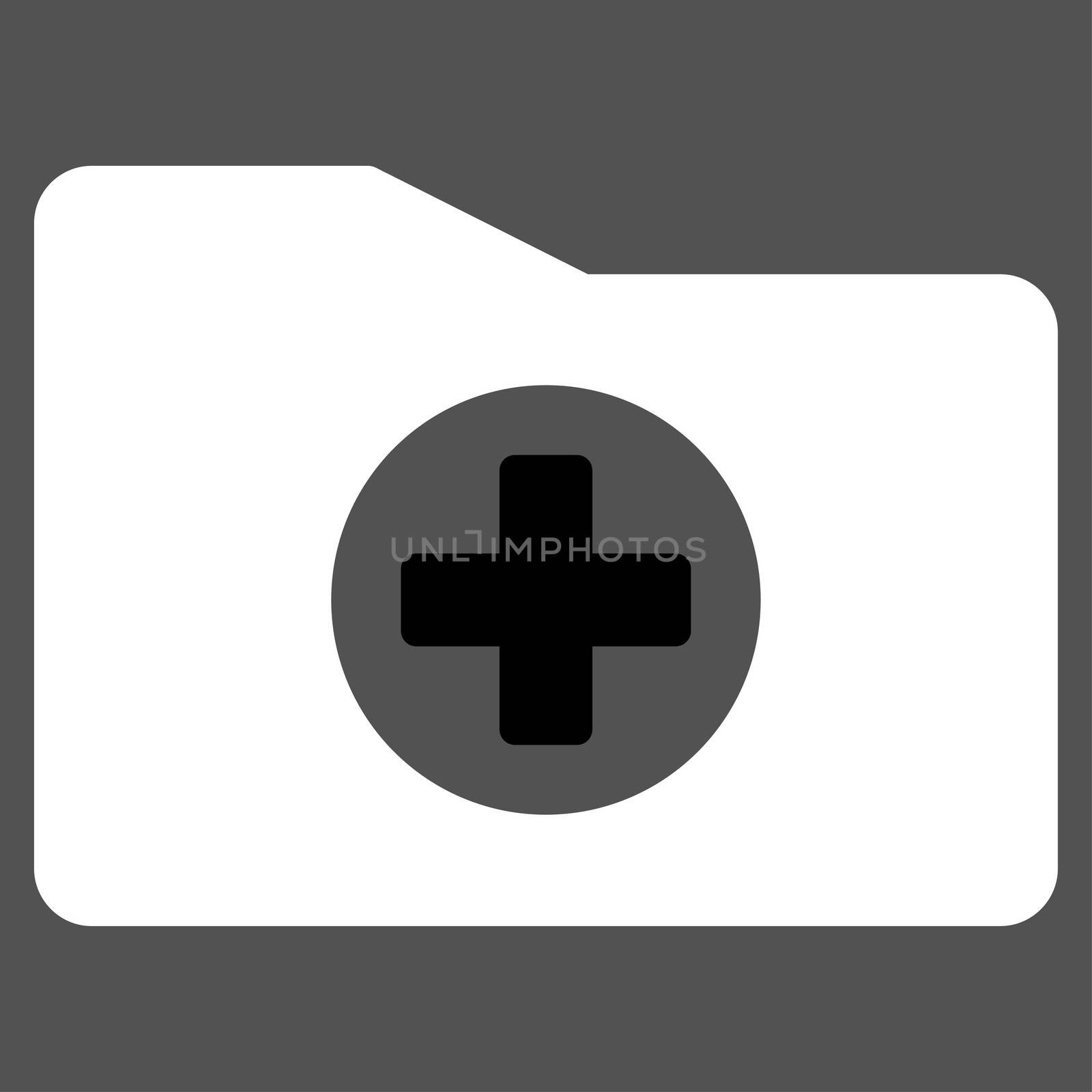 Medical Folder raster icon. Style is bicolor flat symbol, black and white colors, rounded angles, gray background.