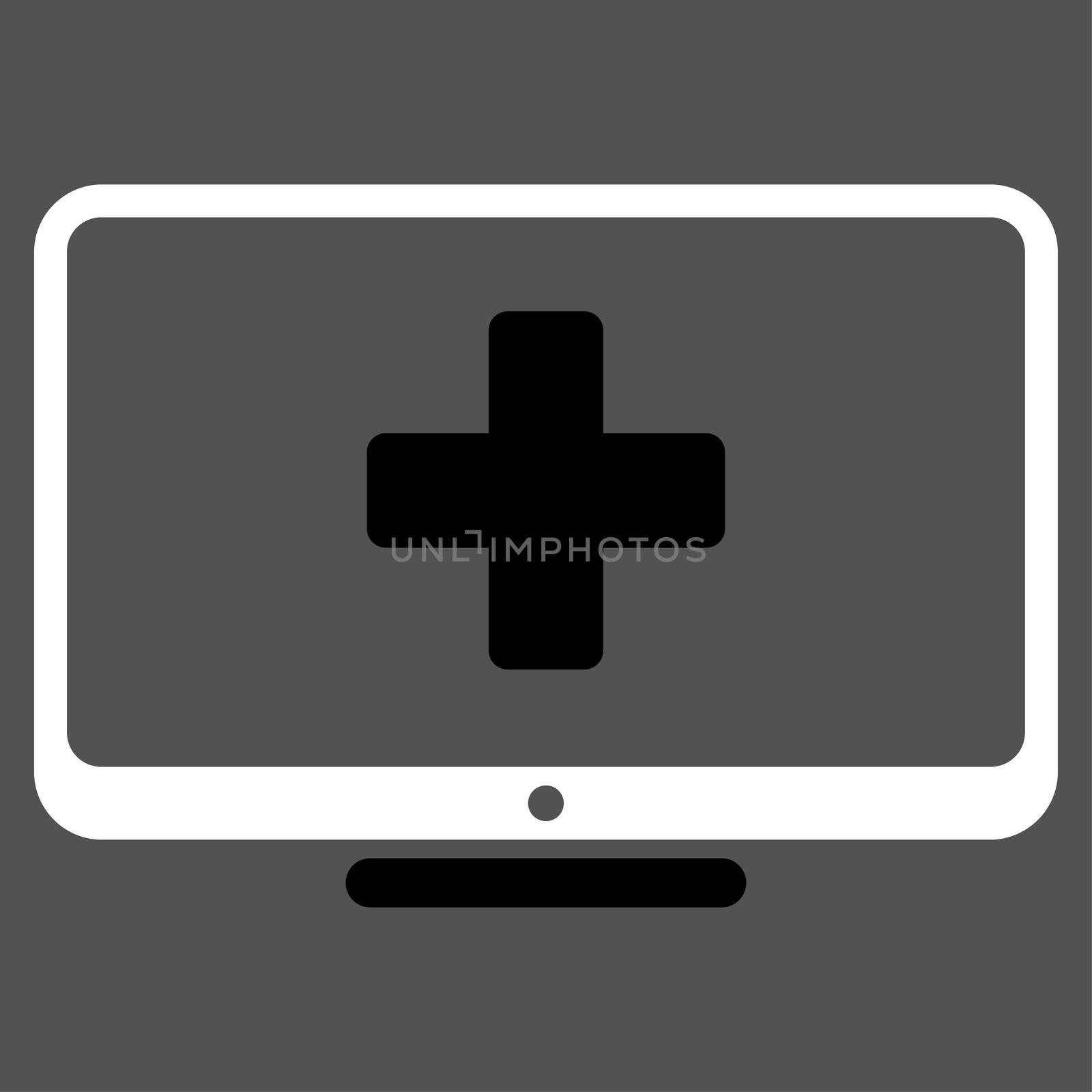 Medical Monitor raster icon. Style is bicolor flat symbol, black and white colors, rounded angles, gray background.