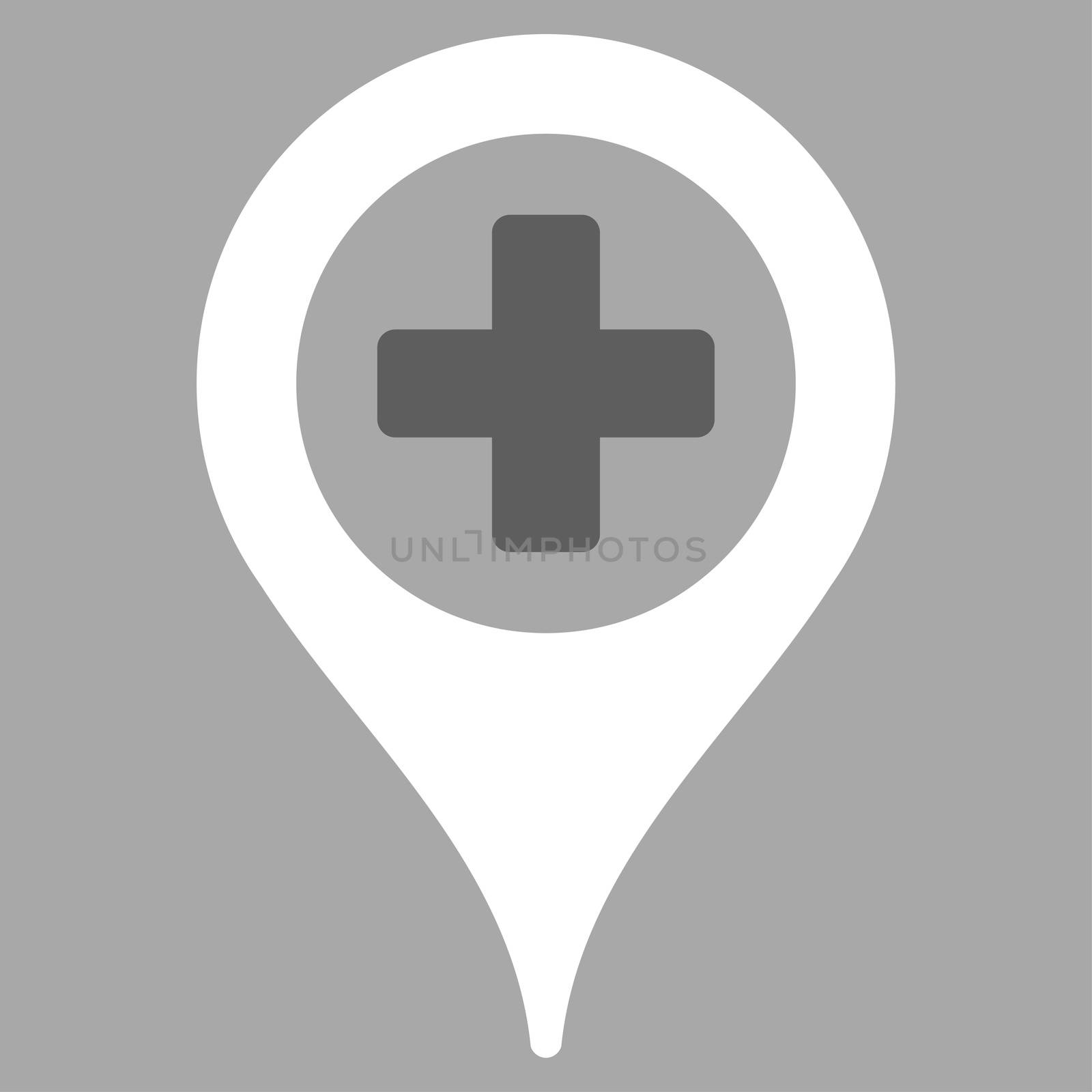 Clinic Pointer raster icon. Style is bicolor flat symbol, dark gray and white colors, rounded angles, silver background.