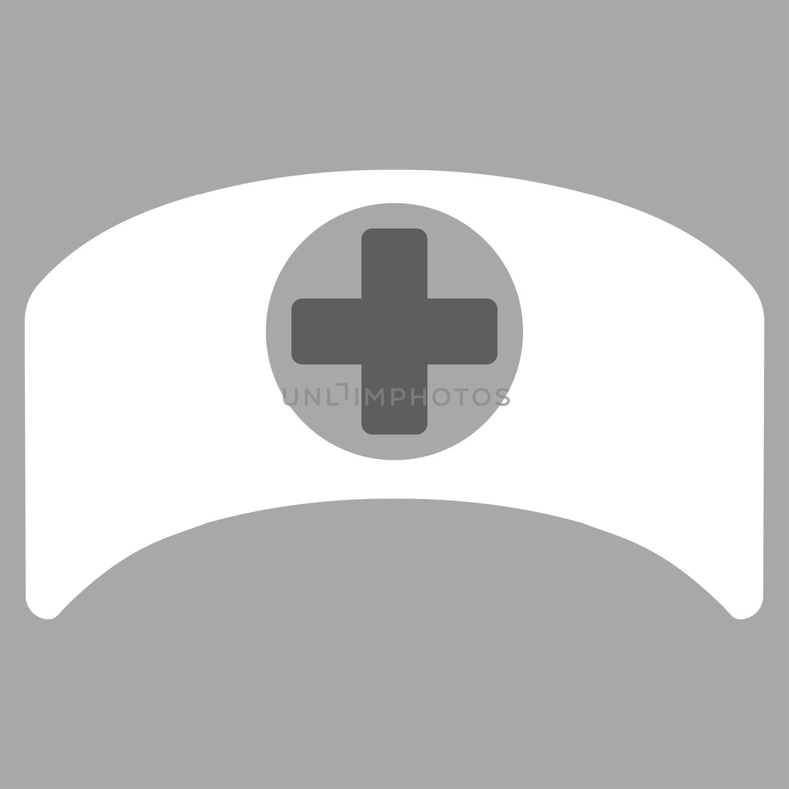 Doctor Cap raster icon. Style is bicolor flat symbol, dark gray and white colors, rounded angles, silver background.