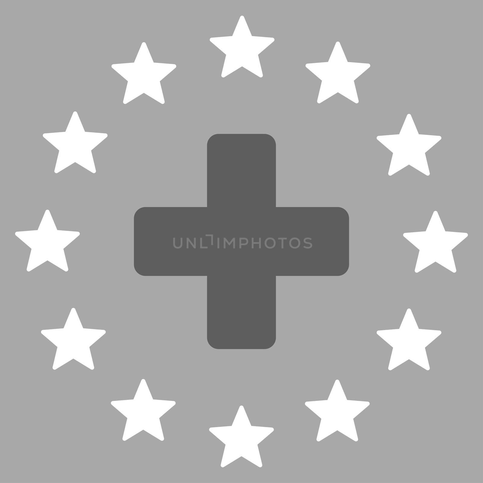 Euro Medicine raster icon. Style is bicolor flat symbol, dark gray and white colors, rounded angles, silver background.
