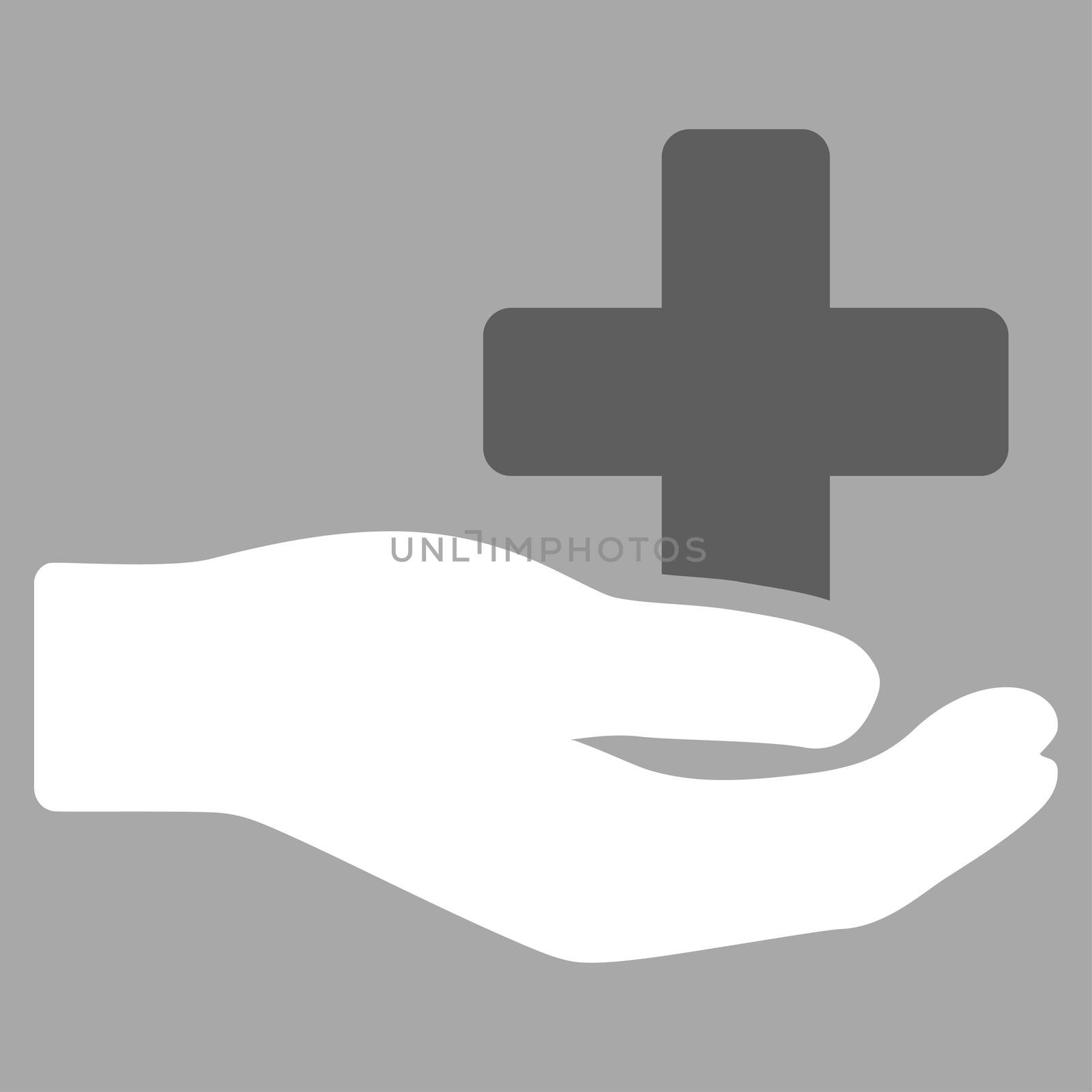 Health Care Donation raster icon. Style is bicolor flat symbol, dark gray and white colors, rounded angles, silver background.