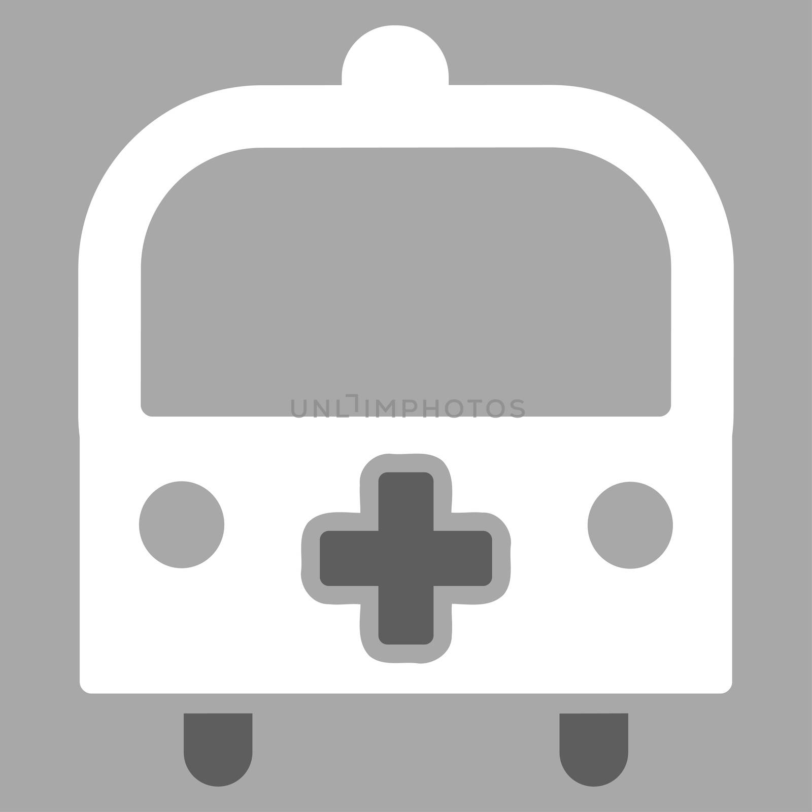 Medical Bus raster icon. Style is bicolor flat symbol, dark gray and white colors, rounded angles, silver background.