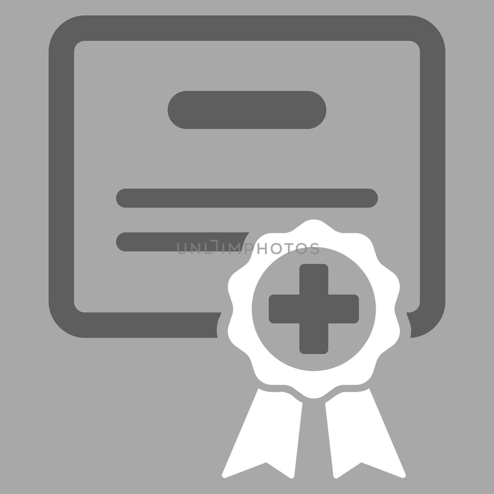 Medical Certificate raster icon. Style is bicolor flat symbol, dark gray and white colors, rounded angles, silver background.