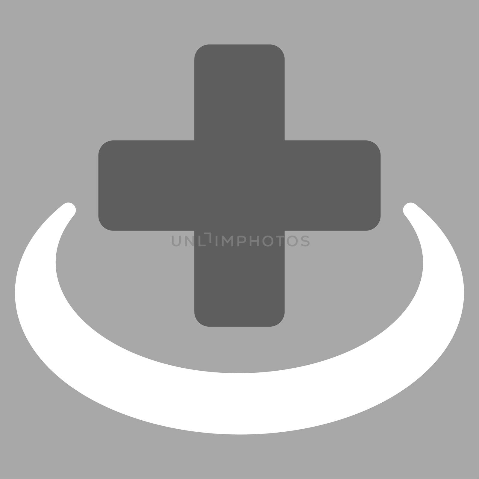 Medical Community raster icon. Style is bicolor flat symbol, dark gray and white colors, rounded angles, silver background.