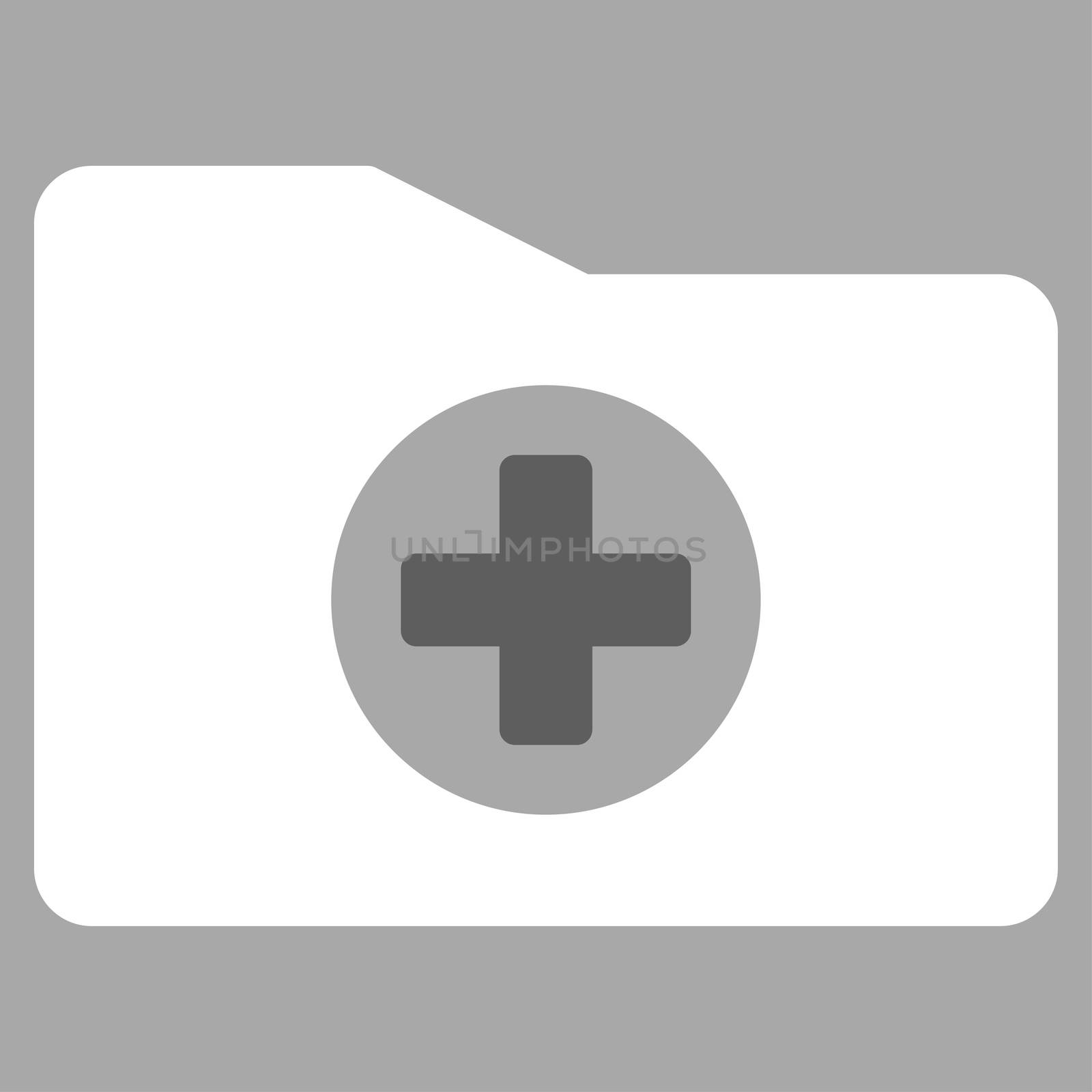 Medical Folder raster icon. Style is bicolor flat symbol, dark gray and white colors, rounded angles, silver background.
