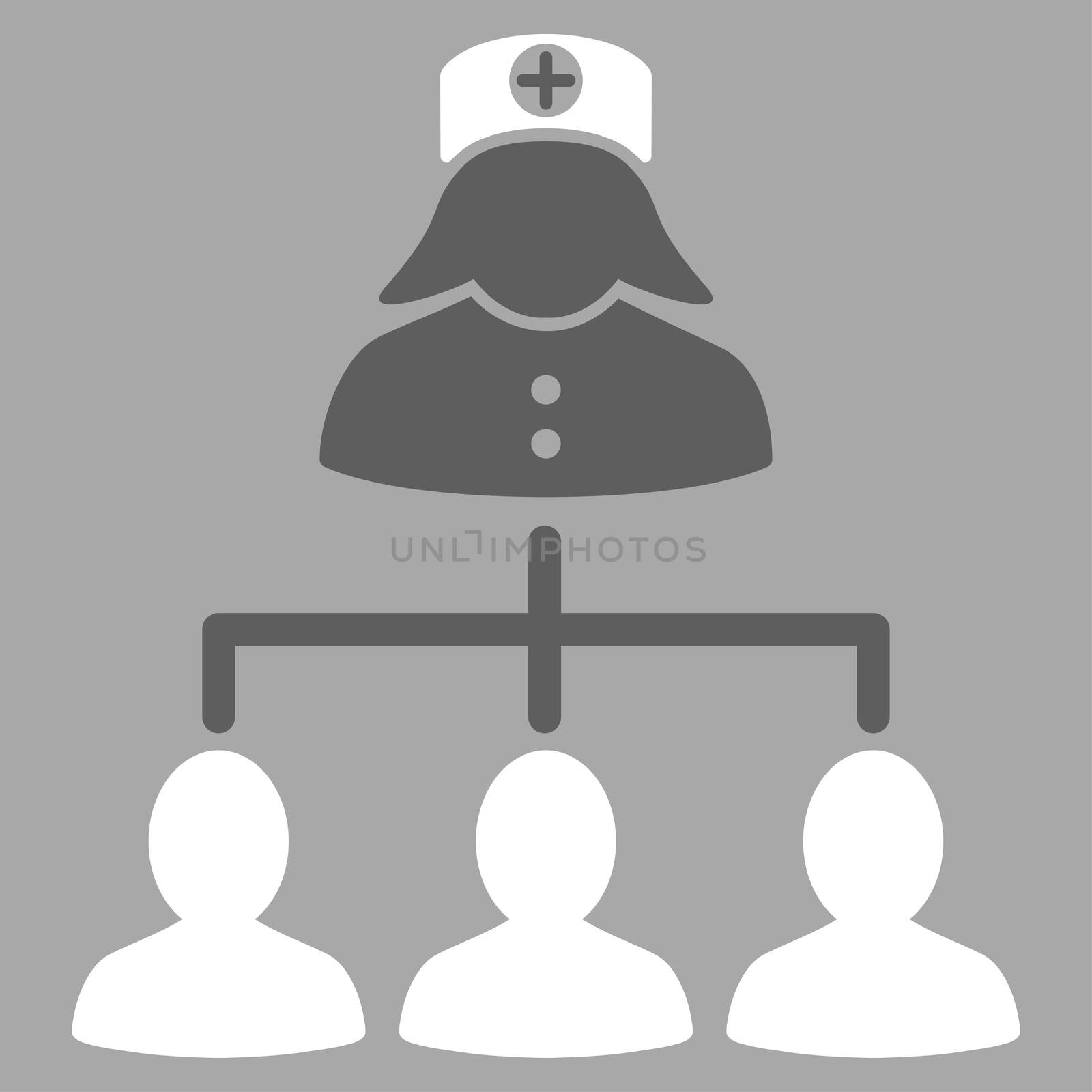 Nurse Patients raster icon. Style is bicolor flat symbol, dark gray and white colors, rounded angles, silver background.