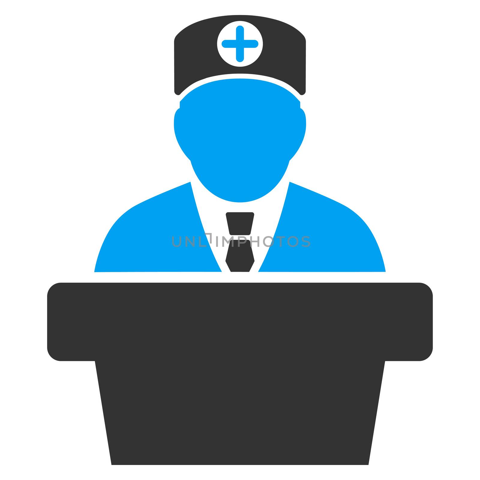 Medical Official Lecture raster icon. Style is bicolor flat symbol, blue and gray colors, rounded angles, white background.