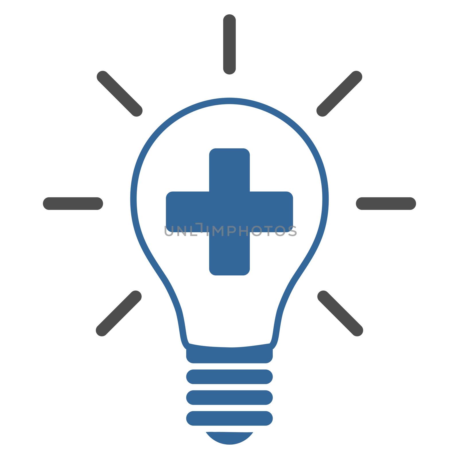 Creative Medicine Bulb raster icon. Style is bicolor flat symbol, cobalt and gray colors, rounded angles, white background.