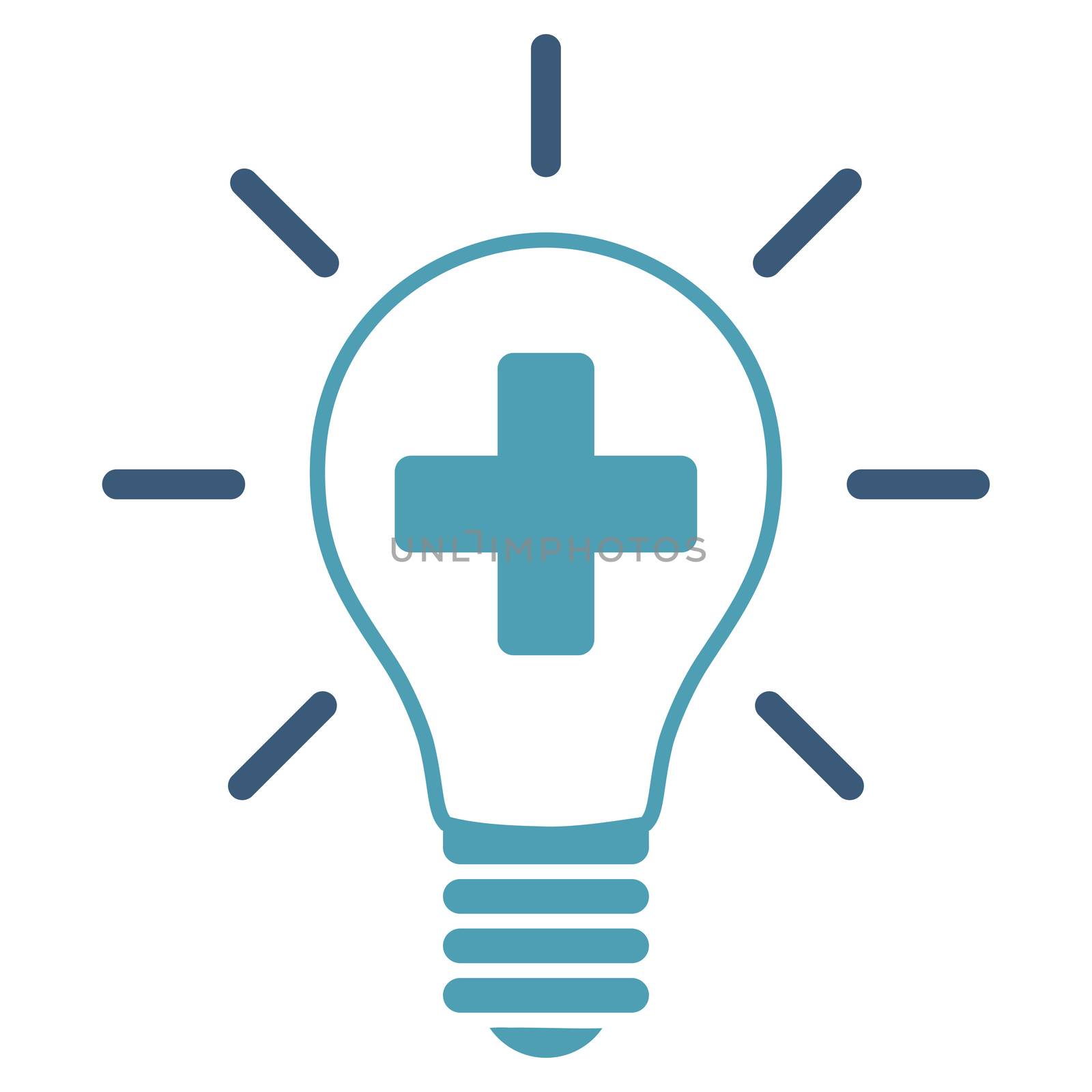 Creative Medicine Bulb raster icon. Style is bicolor flat symbol, cyan and blue colors, rounded angles, white background.