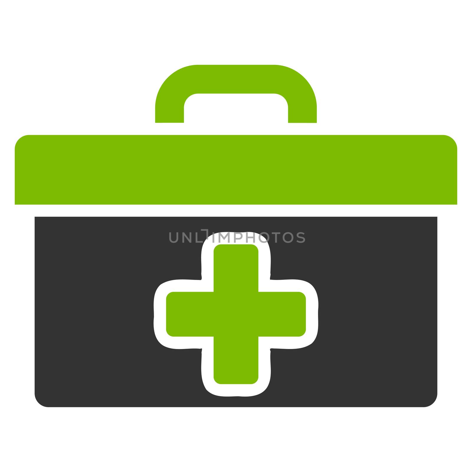 First Aid Toolbox raster icon. Style is bicolor flat symbol, eco green and gray colors, rounded angles, white background.