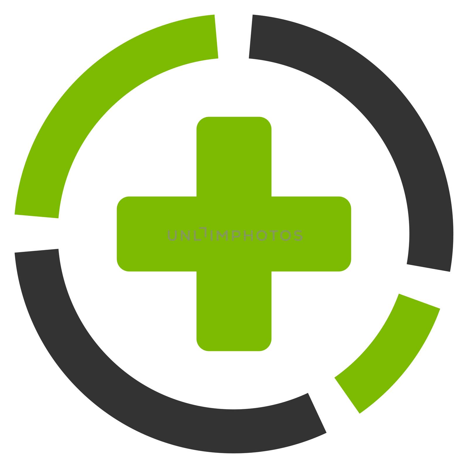 Health Care Diagram raster icon. Style is bicolor flat symbol, eco green and gray colors, rounded angles, white background.