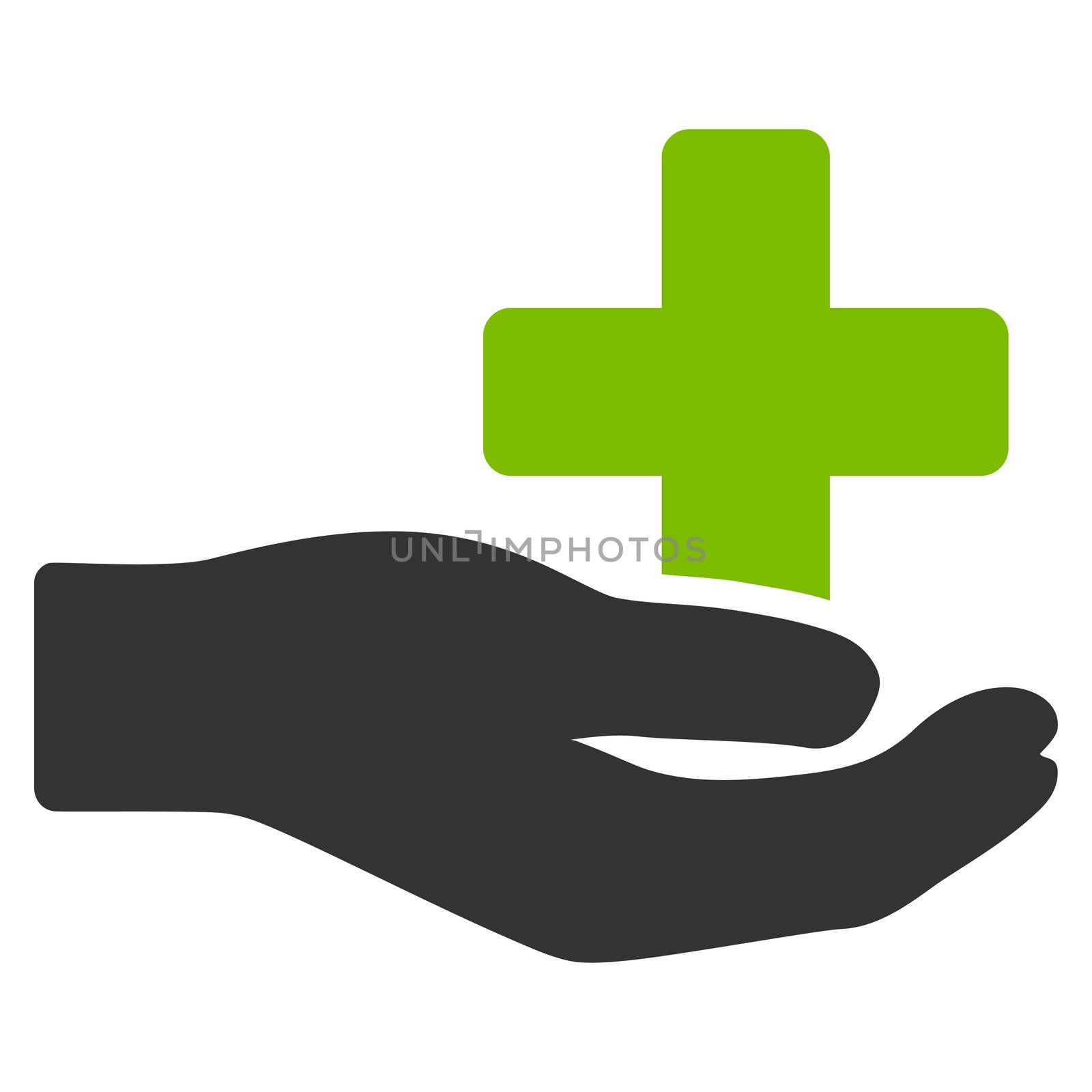 Health Care Donation raster icon. Style is bicolor flat symbol, eco green and gray colors, rounded angles, white background.