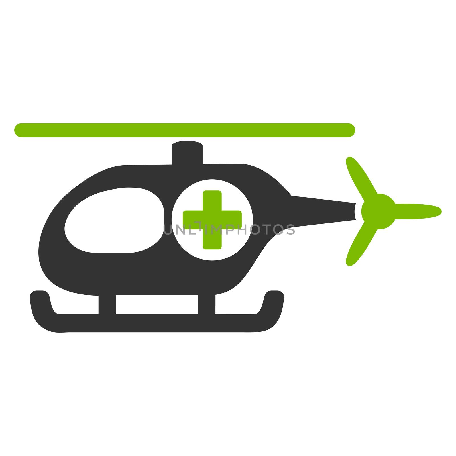 Medical Helicopter raster icon. Style is bicolor flat symbol, eco green and gray colors, rounded angles, white background.